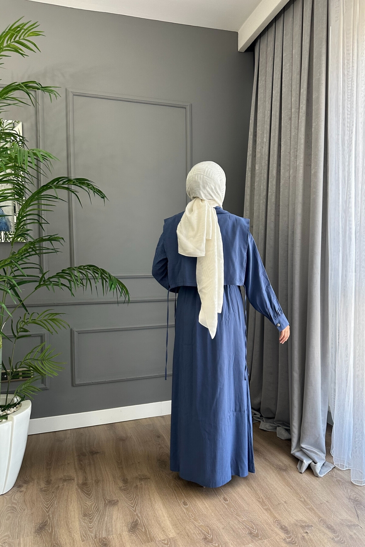 YELEK DETAYLI MODAL ELBİSE 1503 İNDİGO