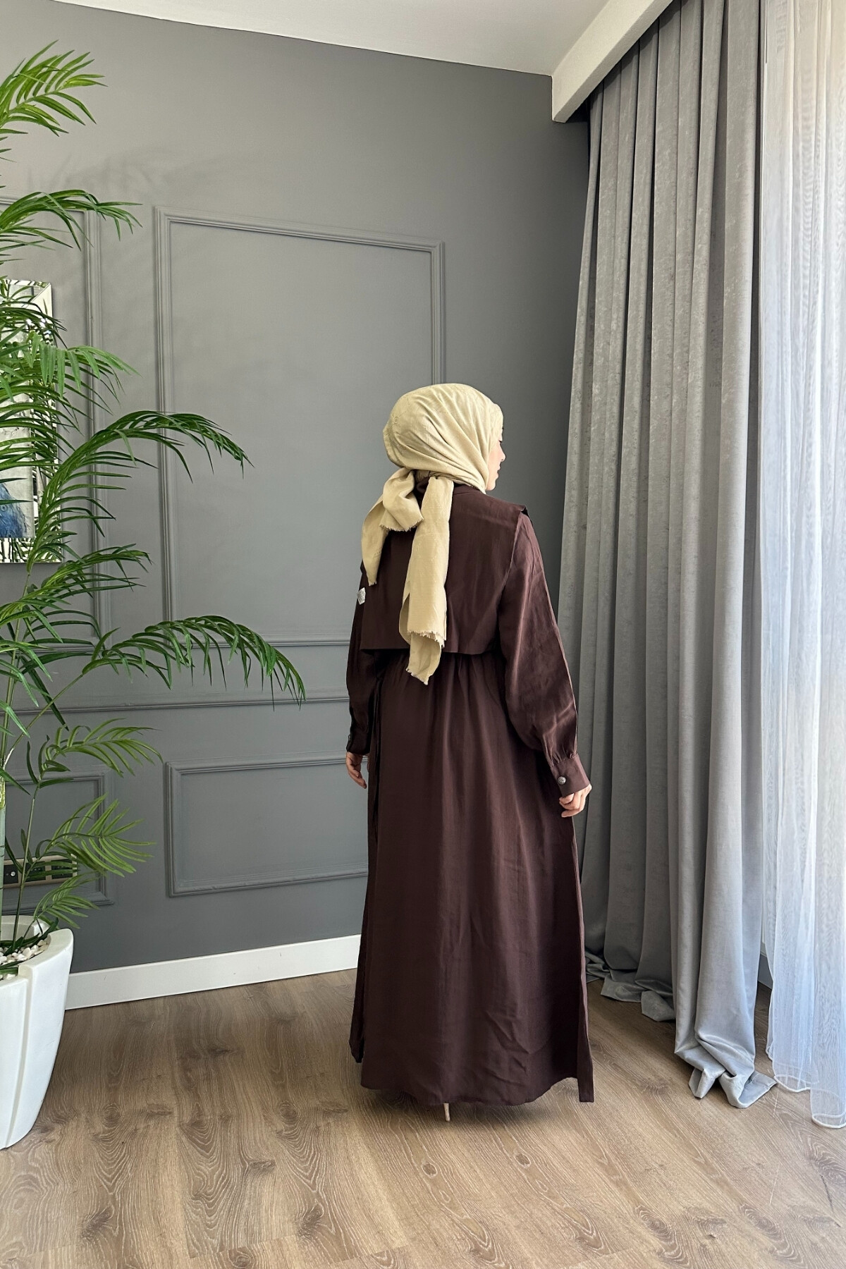 YELEK DETAYLI MODAL ELBİSE 1503 KAHVE