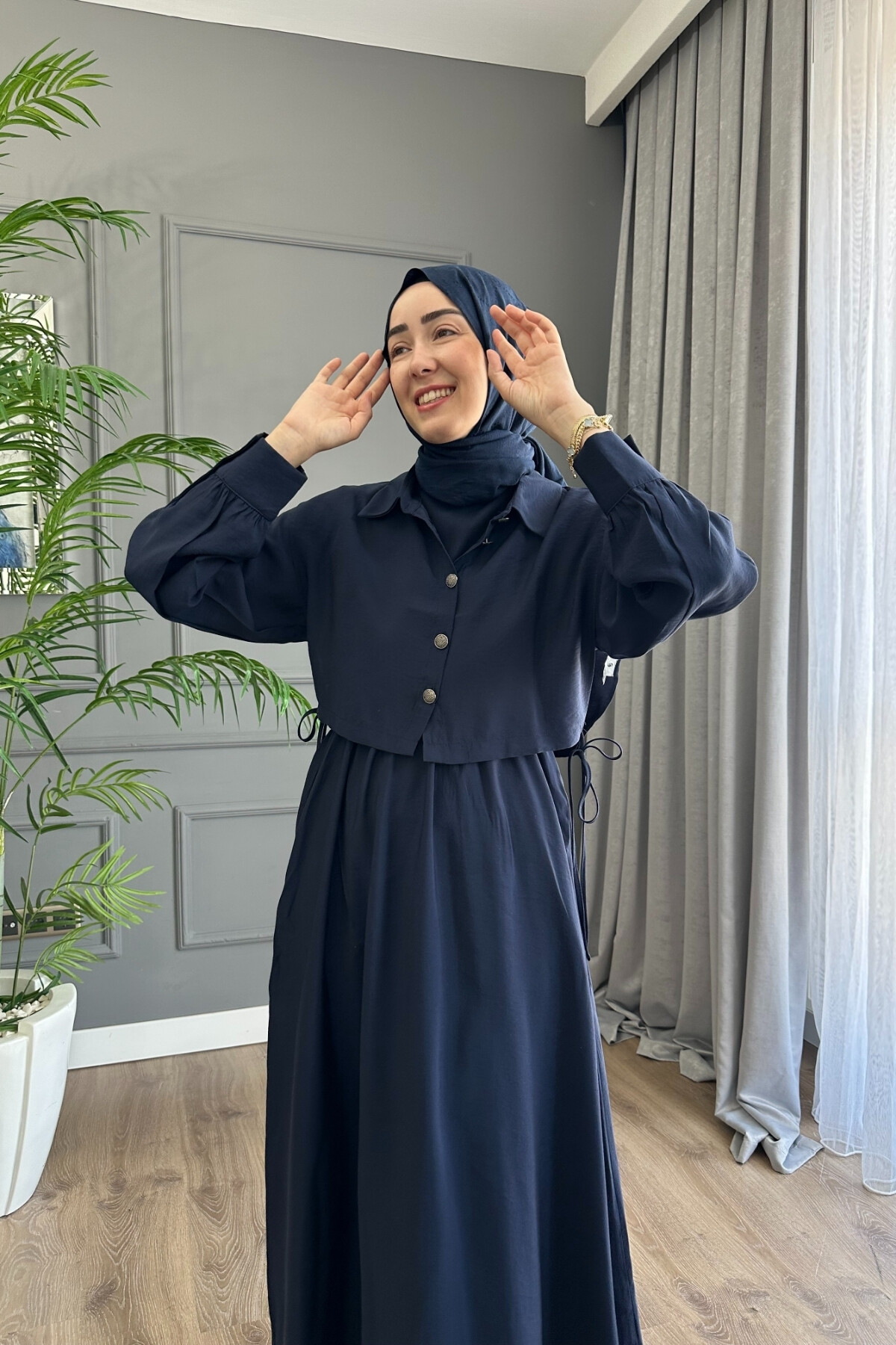 YELEK DETAYLI MODAL ELBİSE 1503 LACİVERT