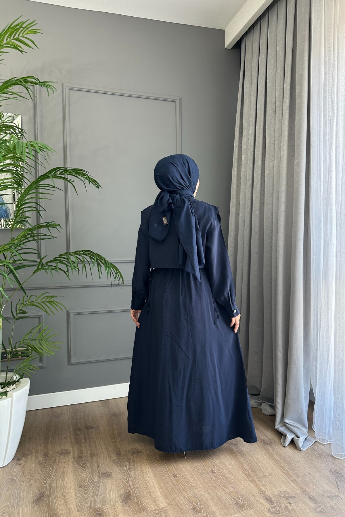 YELEK DETAYLI MODAL ELBİSE 1503 LACİVERT