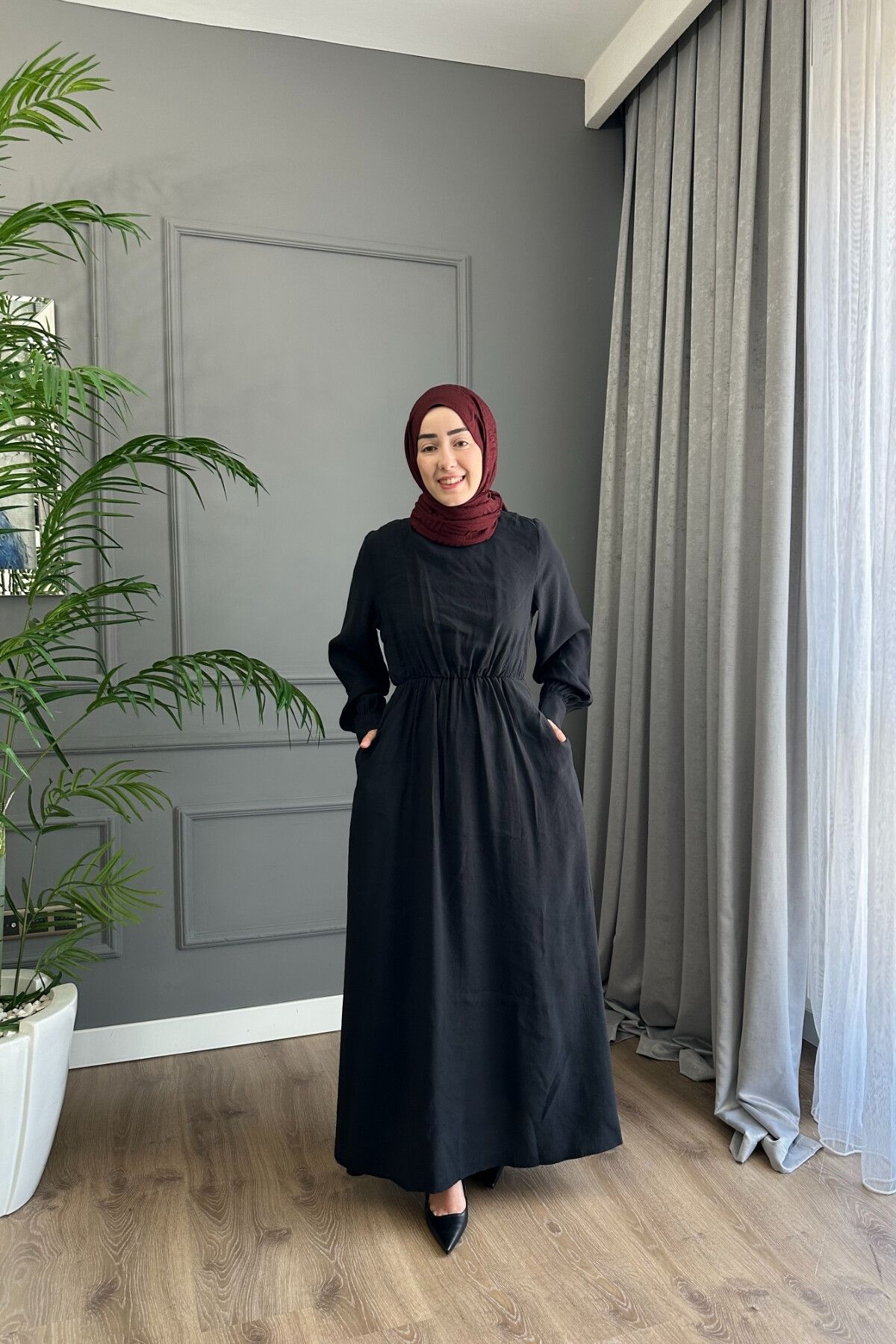 YELEK DETAYLI MODAL ELBİSE 1503 SİYAH