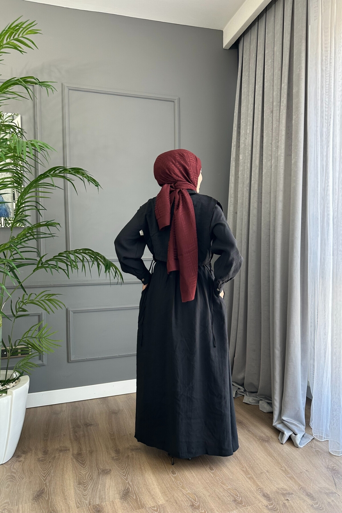 YELEK DETAYLI MODAL ELBİSE 1503 SİYAH