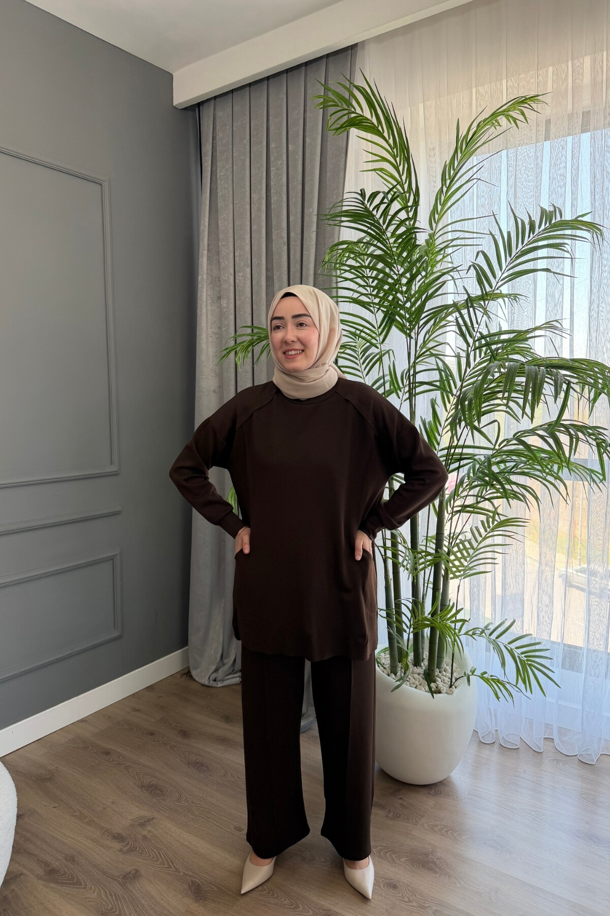 BİYELİ OYSHO PANTALONLU TAKIM 4421 KAHVE