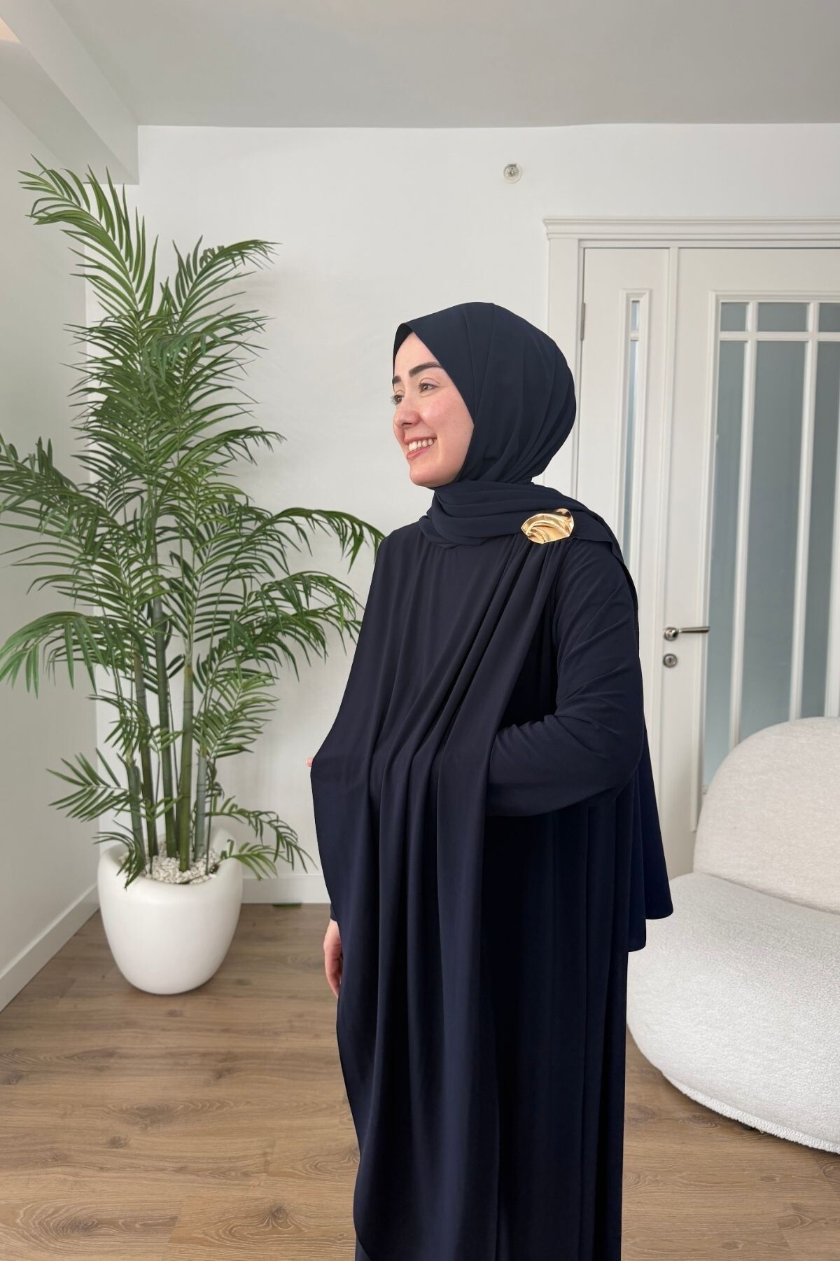 BROŞ DETAYLI SANDY ELBİSE 1513 LACİVERT