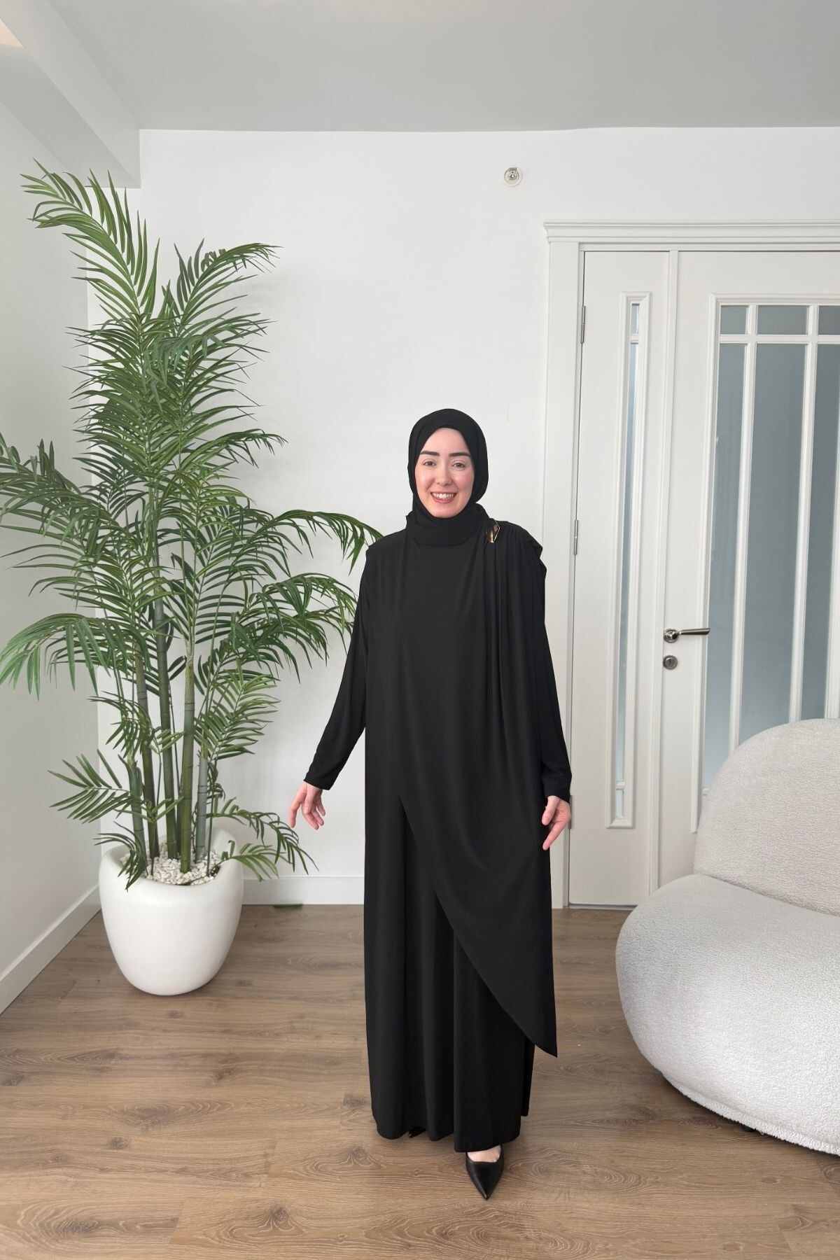 BROŞ DETAYLI SANDY ELBİSE 1513 SİYAH