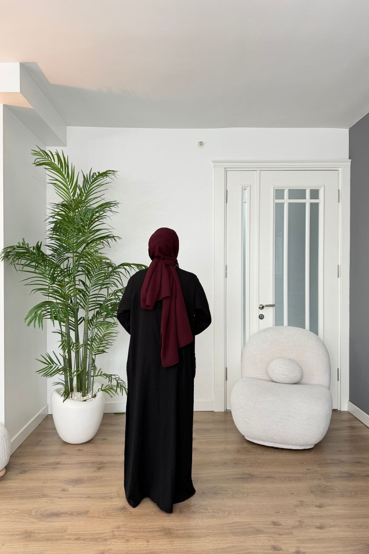 CEP VE YAKA NAKIŞLI PAMUK KETEN ELBİSE 7106 SİYAH