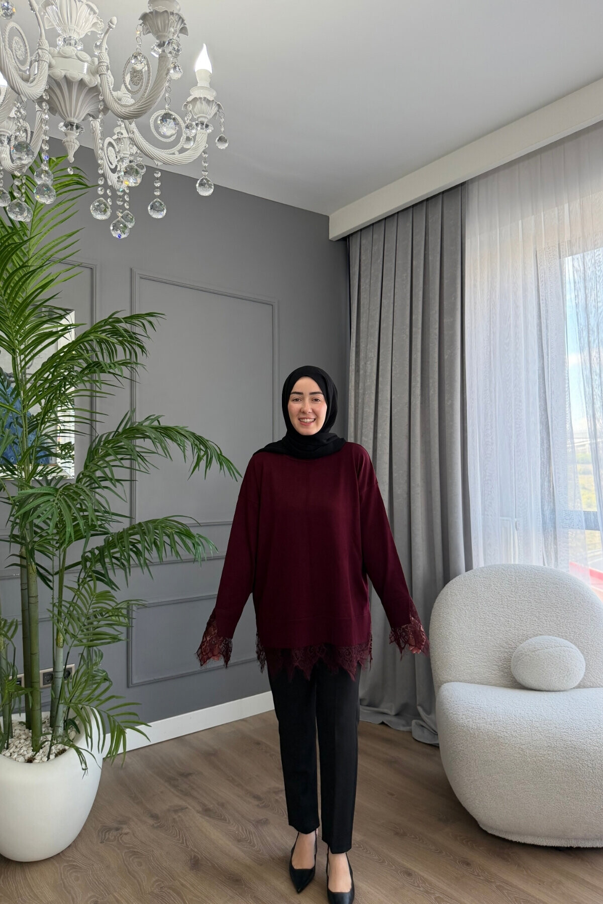 DANTEL DETAYLI TRİKO TUNİK 6122 BORDO