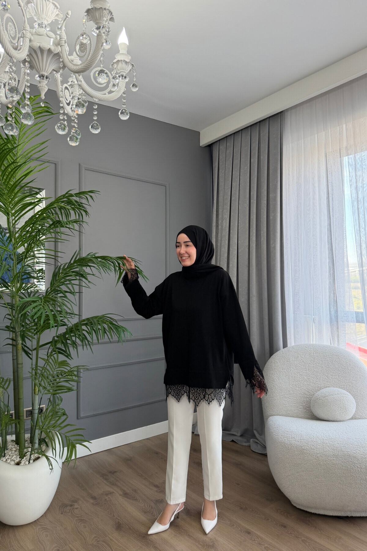 DANTEL DETAYLI TRİKO TUNİK 6122 SİYAH