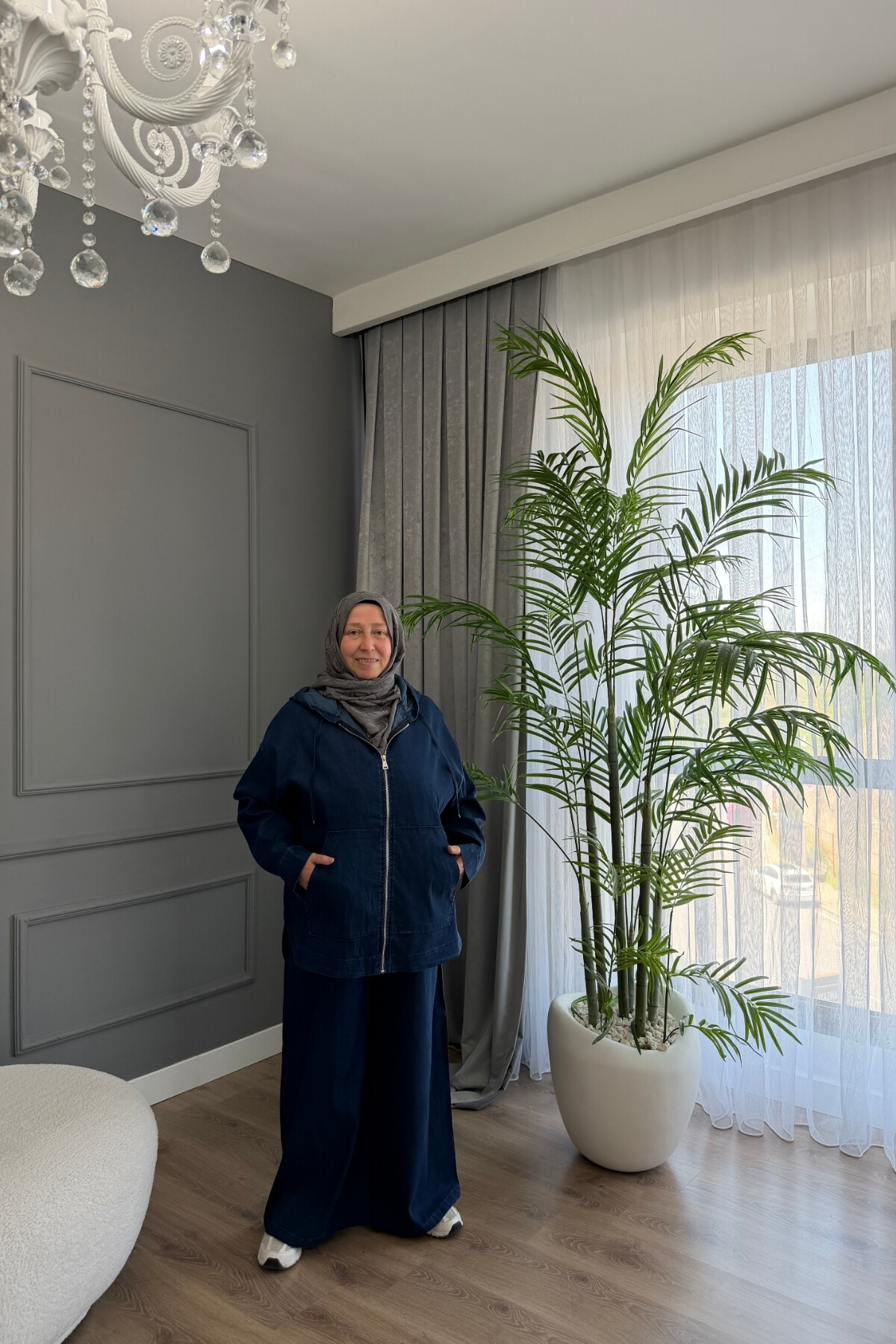 KAPŞONLU DENİM TENSEL KUMAŞ TAKIM 5398 LACİVERT