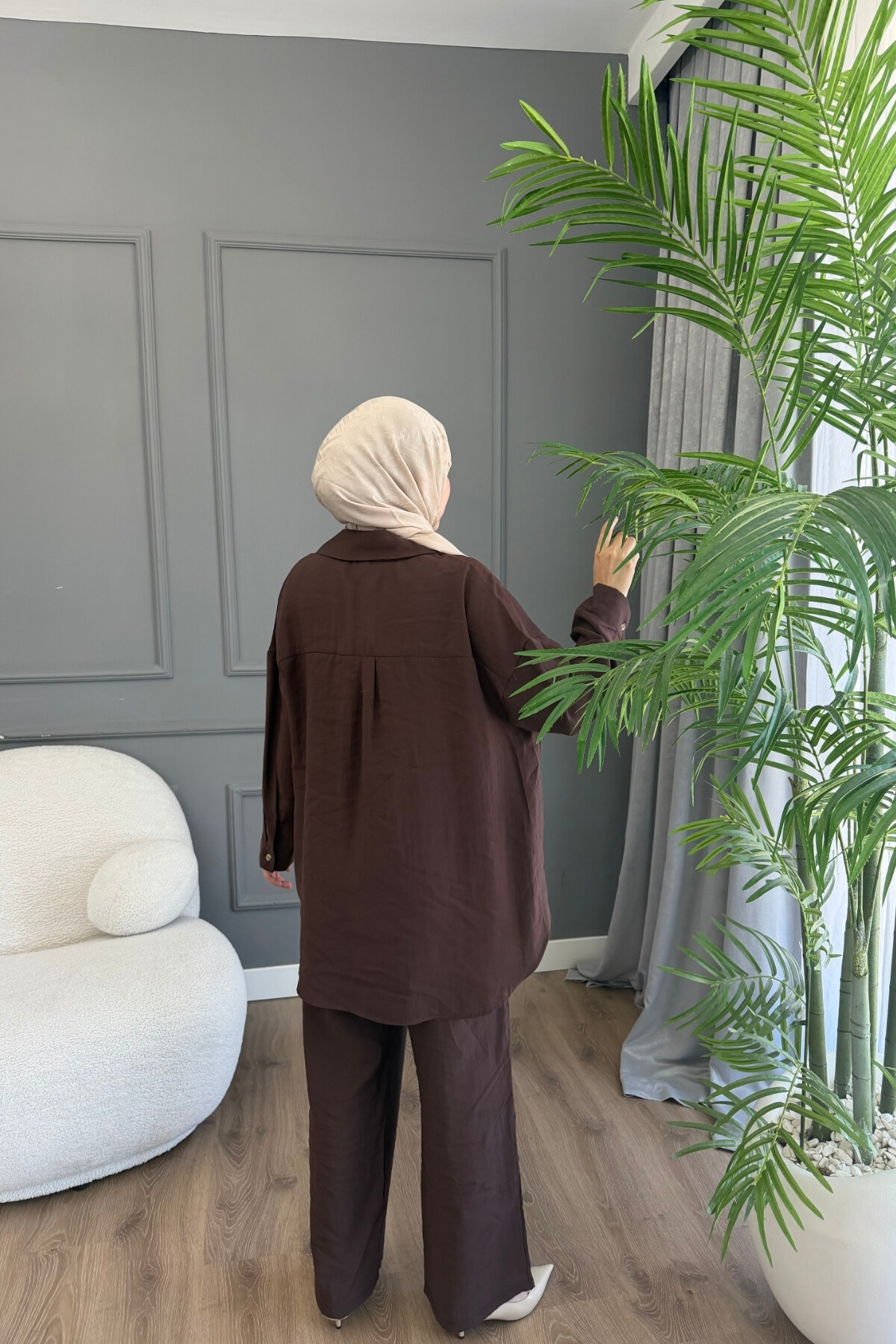 KLASİK GÖMLEKLİ MODAL KUMAŞ TAKIM 4302 KAHVE