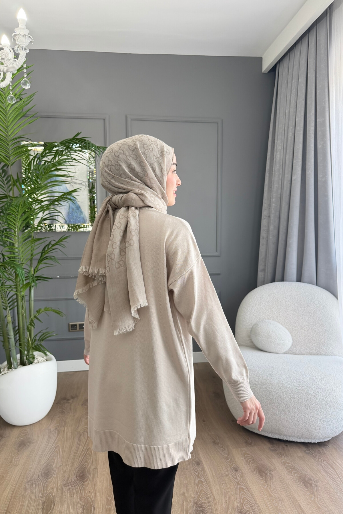 MERSERİZE KUMAŞ FULARLI TUNİK 6104 TAŞ