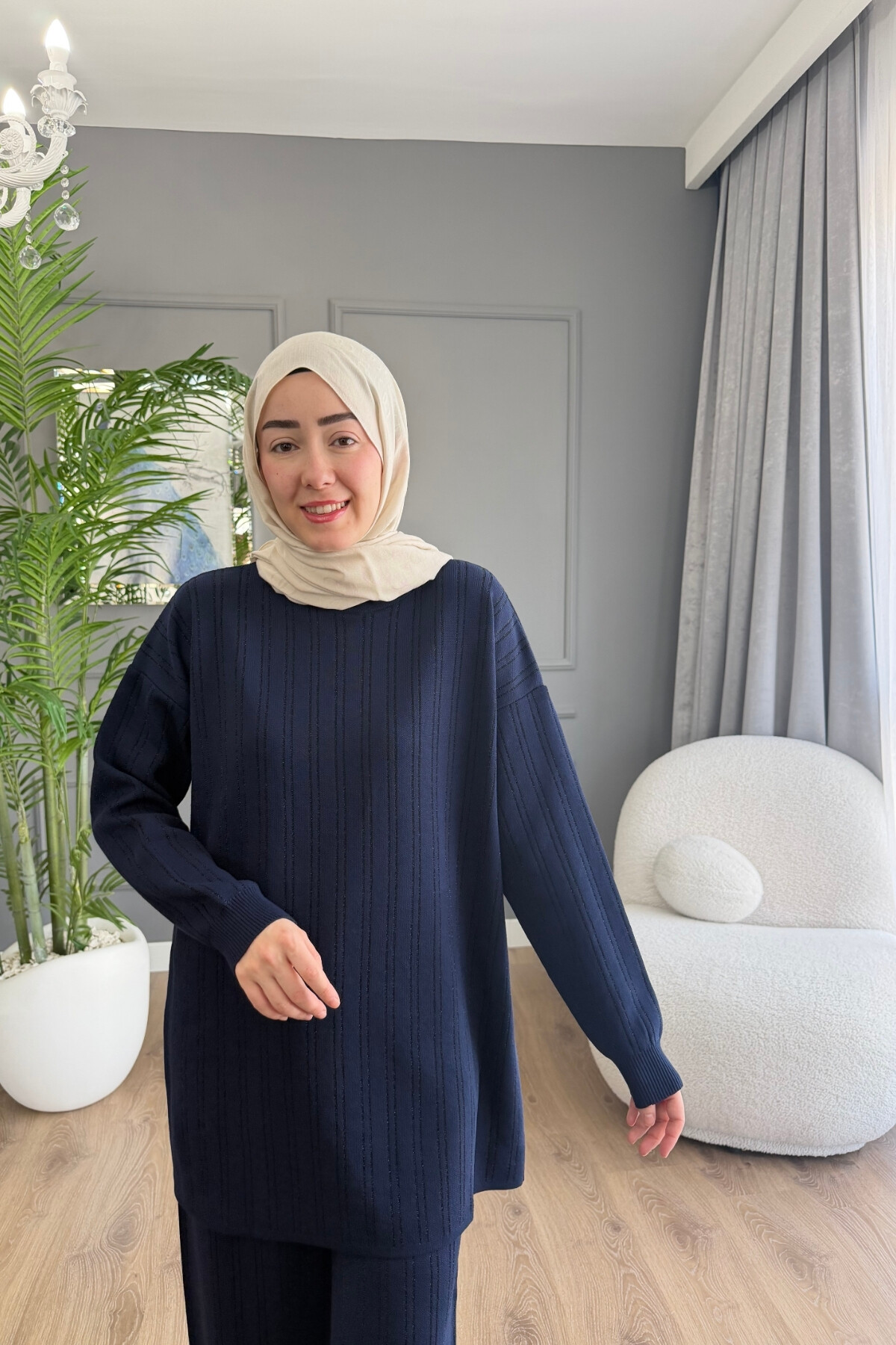 MERSERİZE KUMAŞ SİMLİ PANTALON TAKIM 6110 LACİVERT