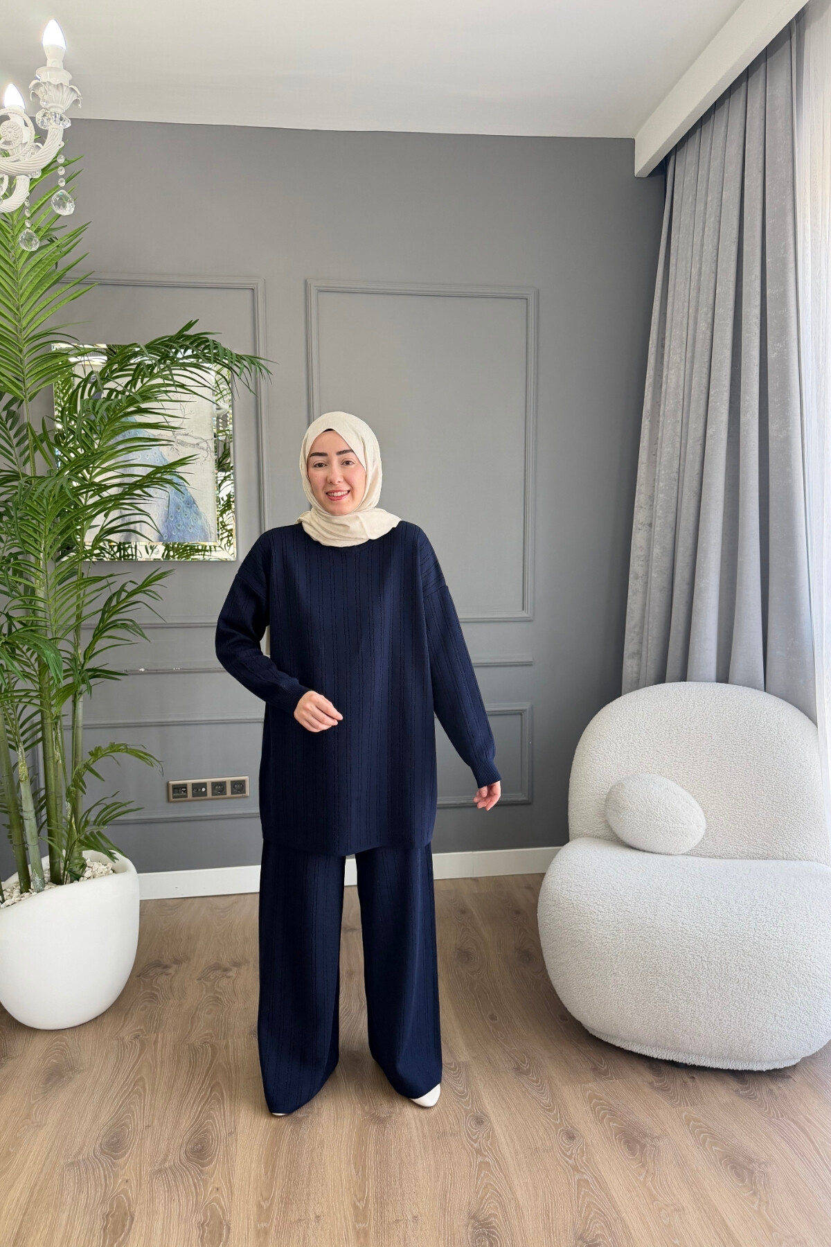 MERSERİZE KUMAŞ SİMLİ PANTALON TAKIM 6110 LACİVERT