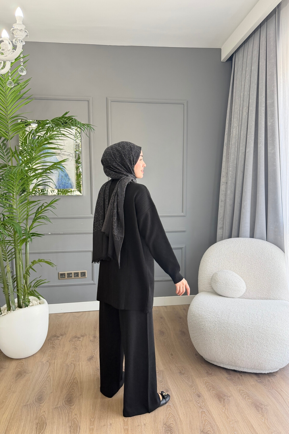 MERSERİZE KUMAŞ SİMLİ PANTALON TAKIM 6110 SİYAH