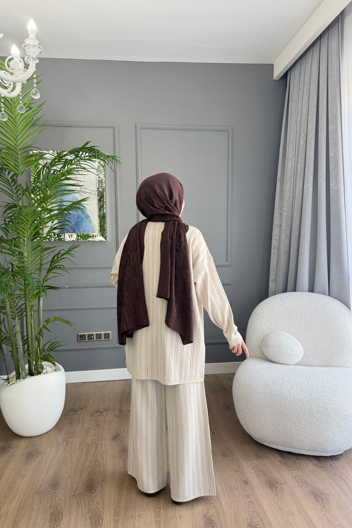 MERSERİZE KUMAŞ SİMLİ PANTALON TAKIM 6110 TAŞ