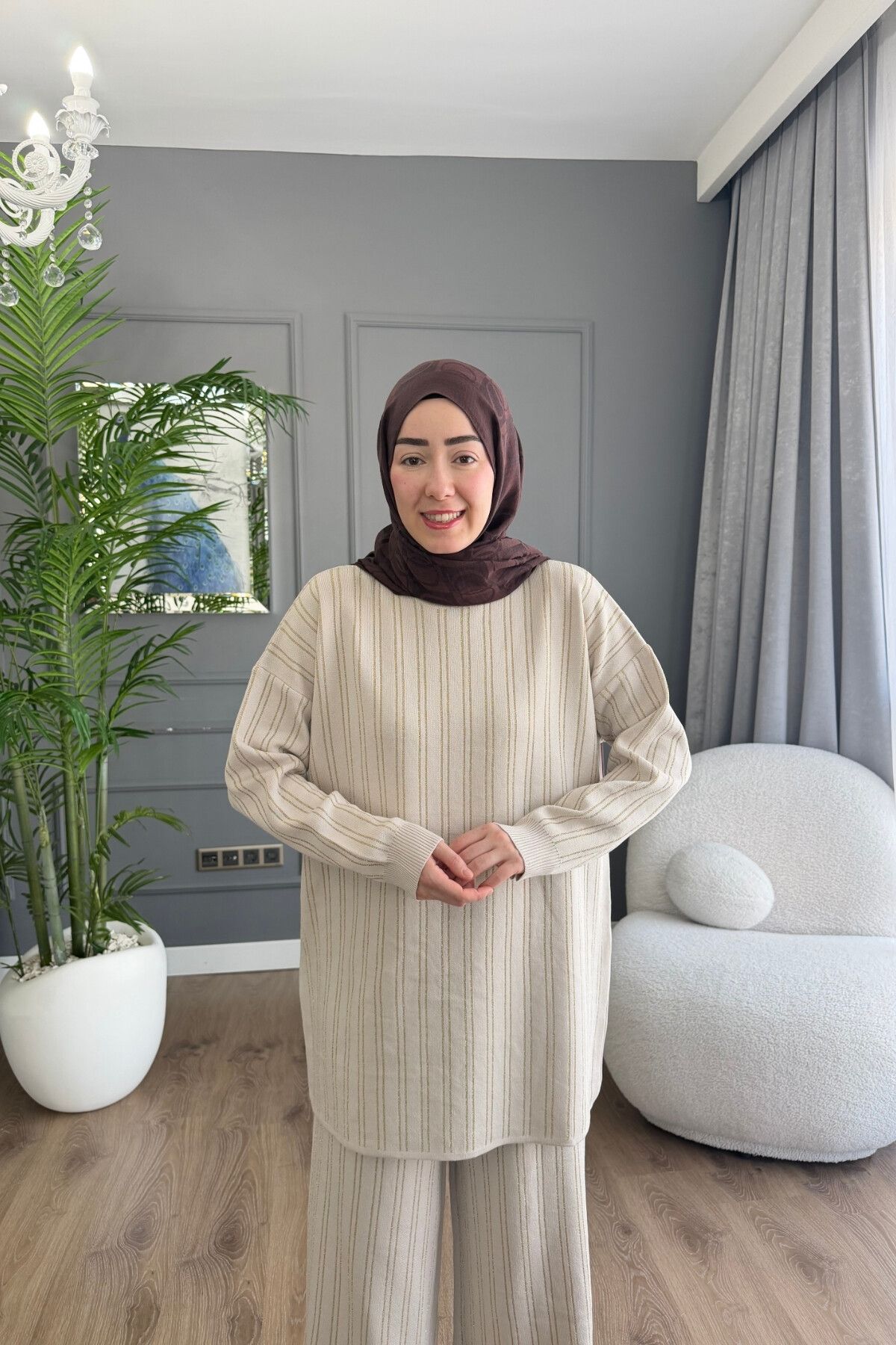 MERSERİZE KUMAŞ SİMLİ PANTALON TAKIM 6110 TAŞ