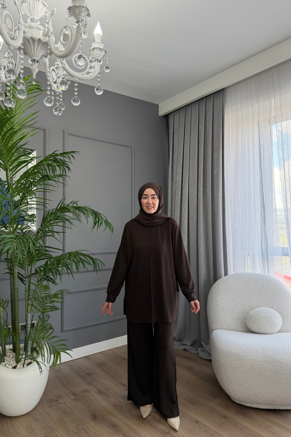 Oval Kesim Cımalı İkili Oysho Takım 2001 KAHVE