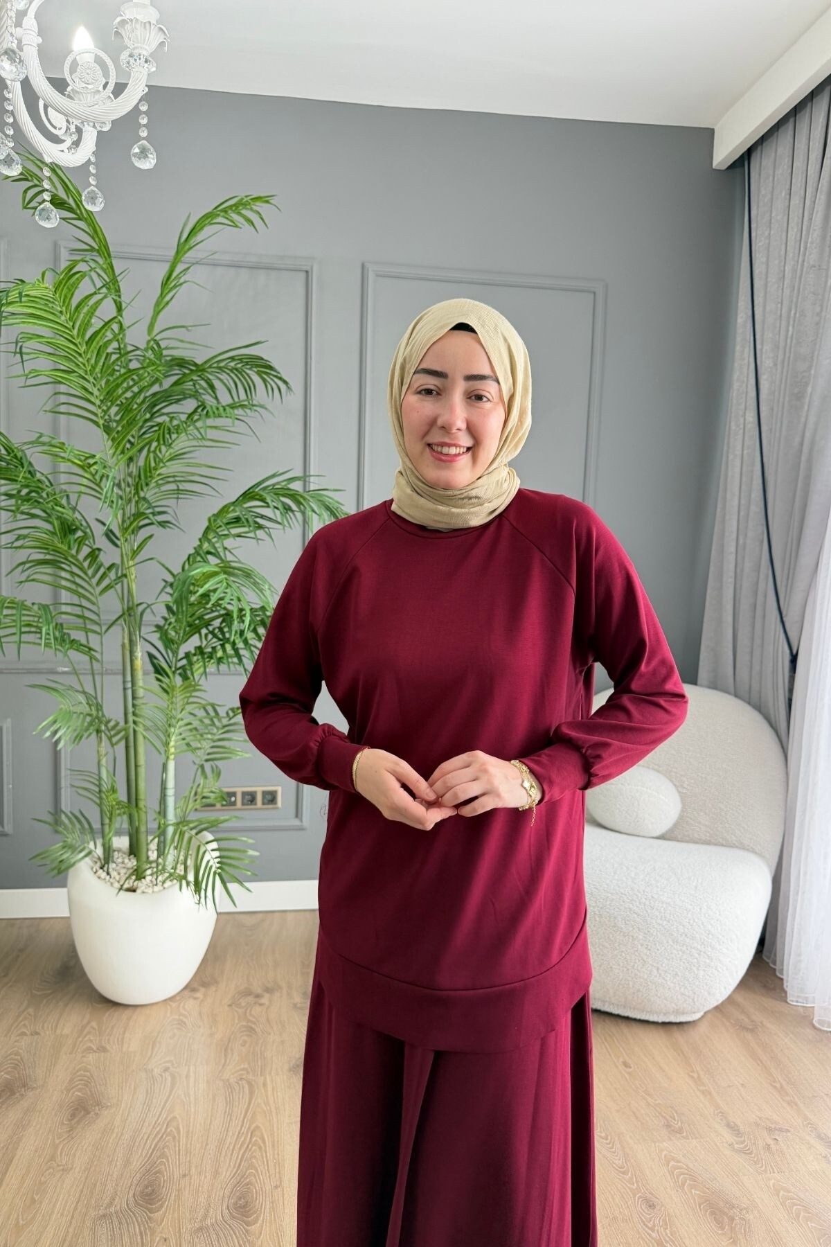 OYSHO ETEKLİ YAZLIK KUMAŞ  TAKIM 4425 BORDO