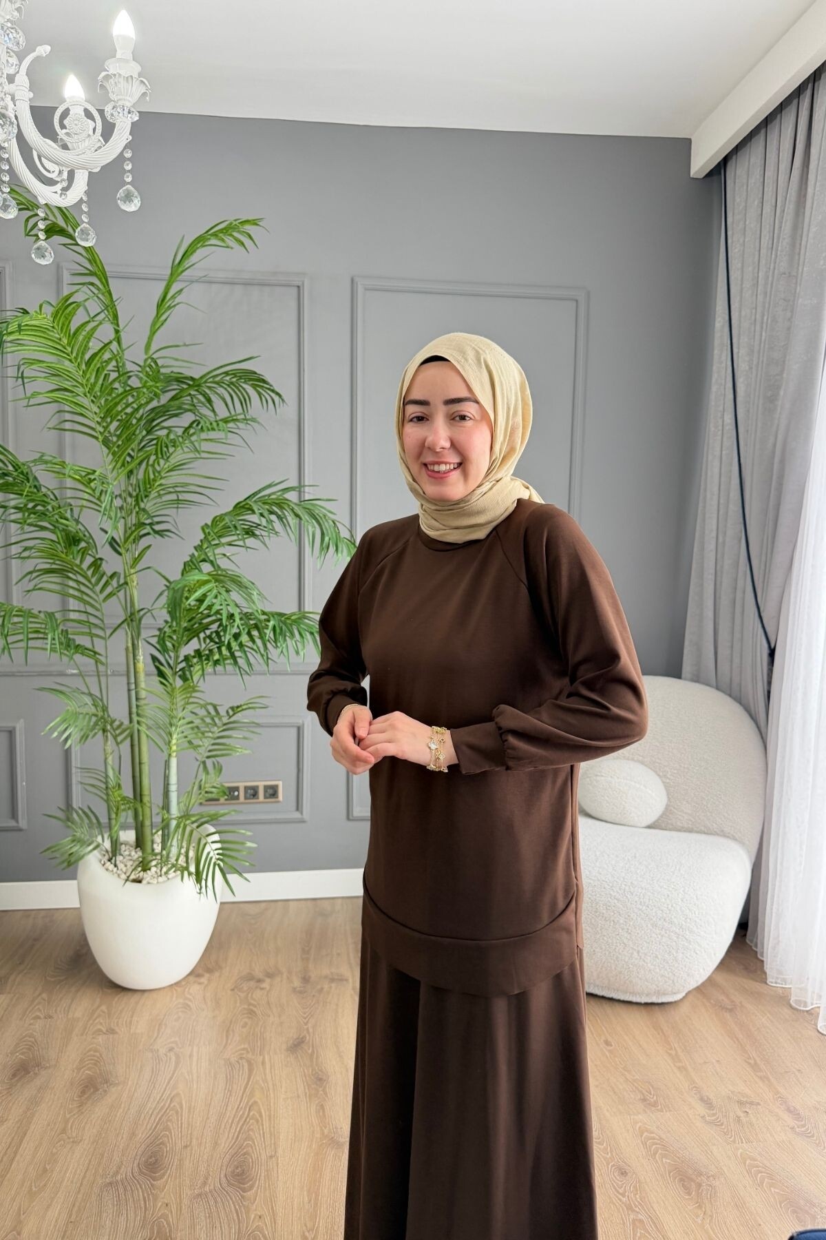 OYSHO ETEKLİ YAZLIK KUMAŞ  TAKIM 4425 KAHVE