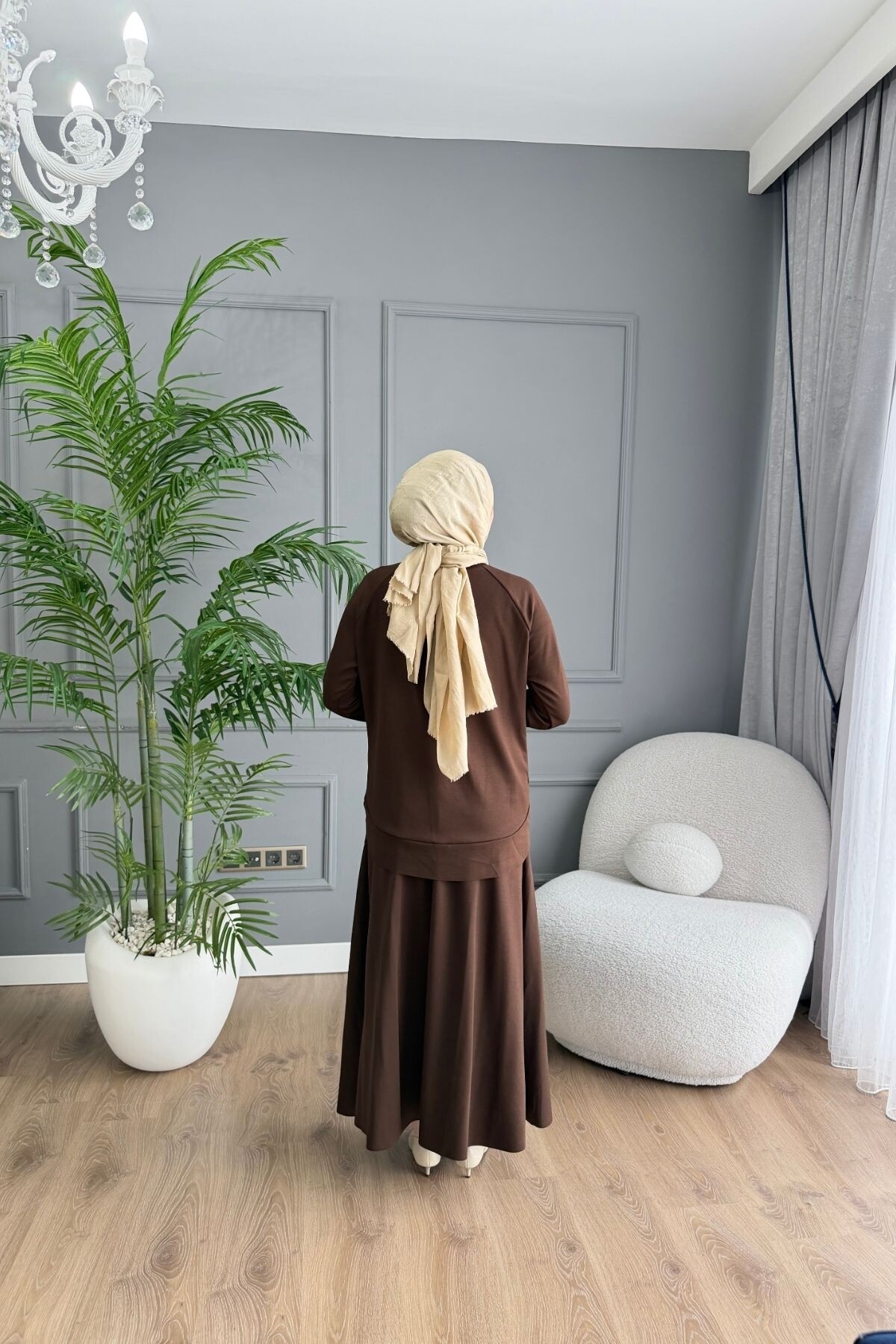 OYSHO ETEKLİ YAZLIK KUMAŞ  TAKIM 4425 KAHVE