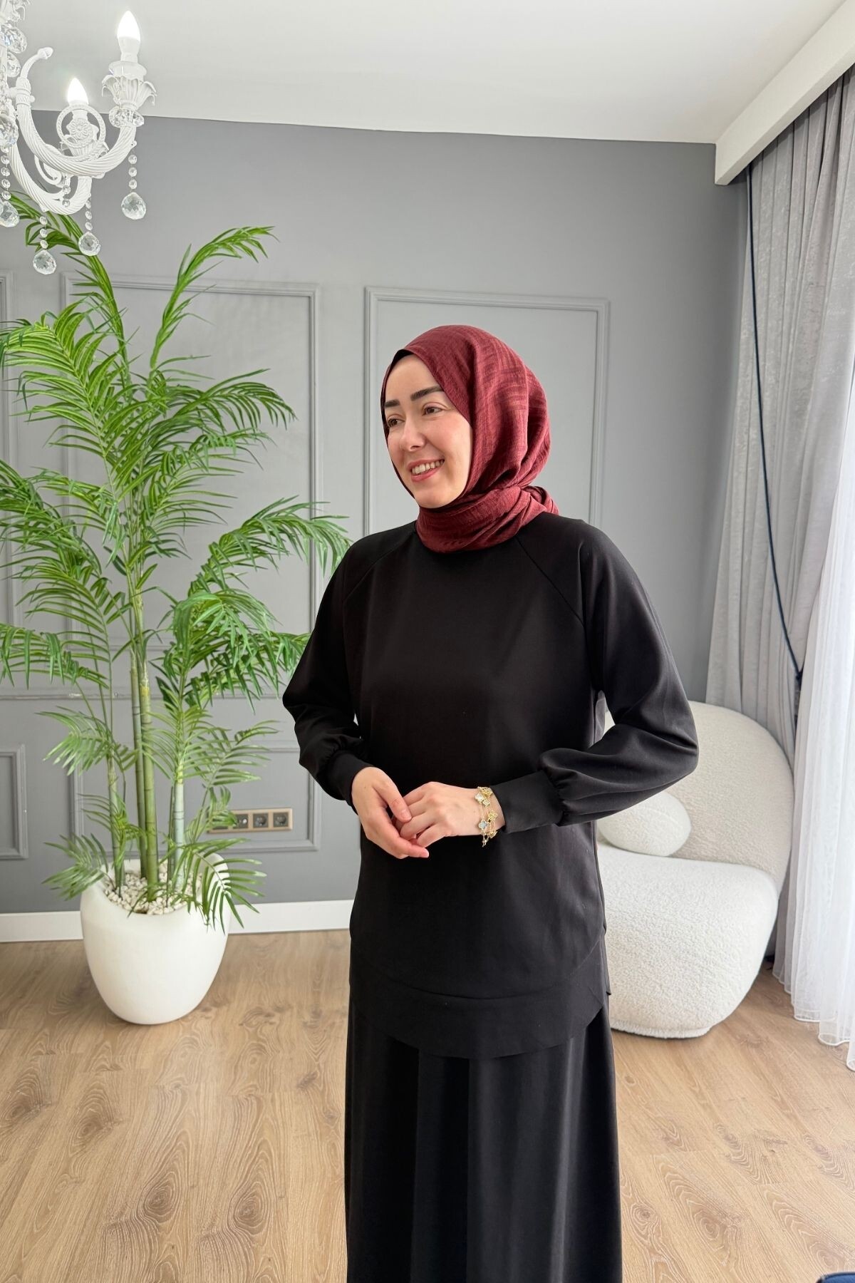 OYSHO ETEKLİ YAZLIK KUMAŞ  TAKIM 4425 SİYAH
