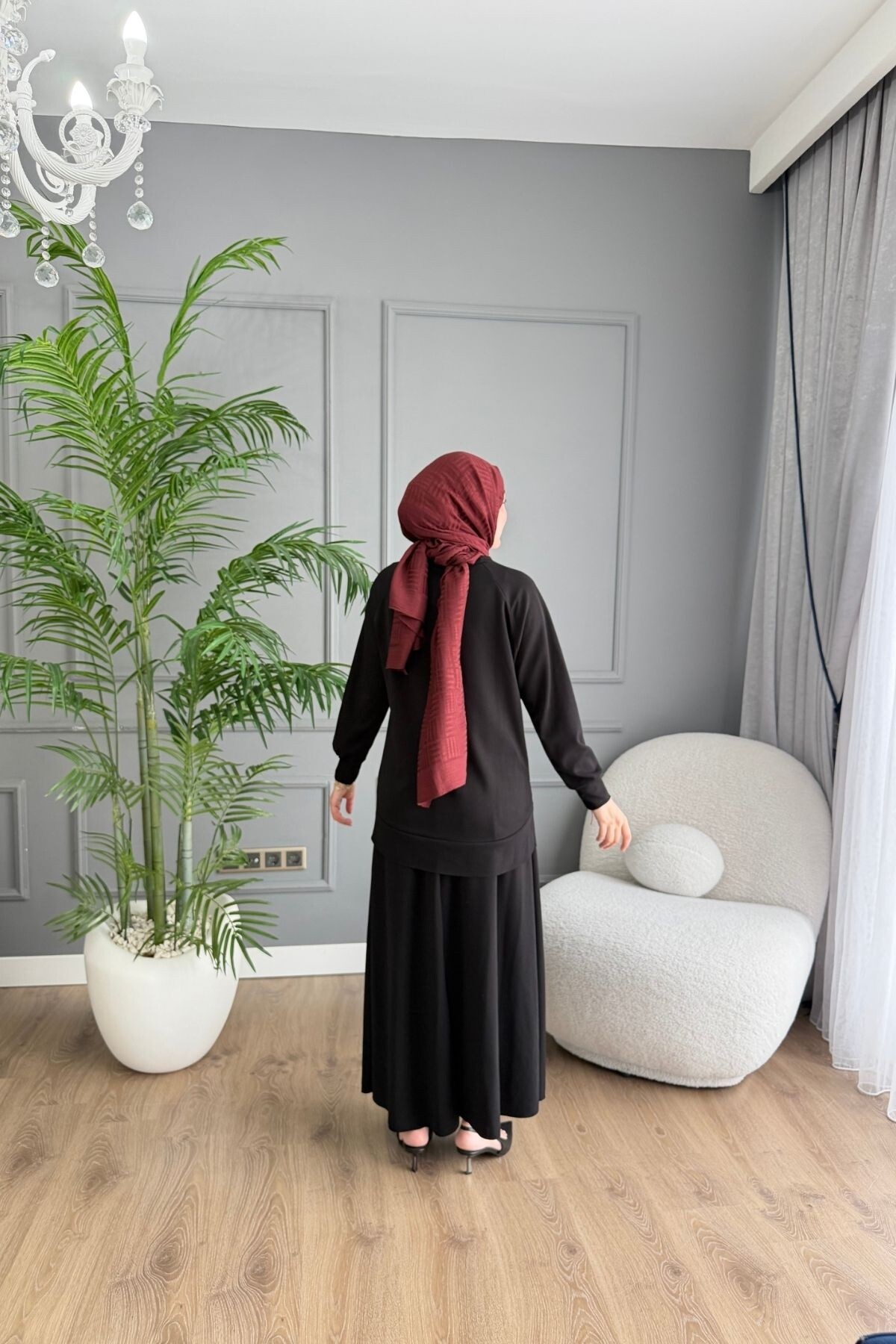 OYSHO ETEKLİ YAZLIK KUMAŞ  TAKIM 4425 SİYAH
