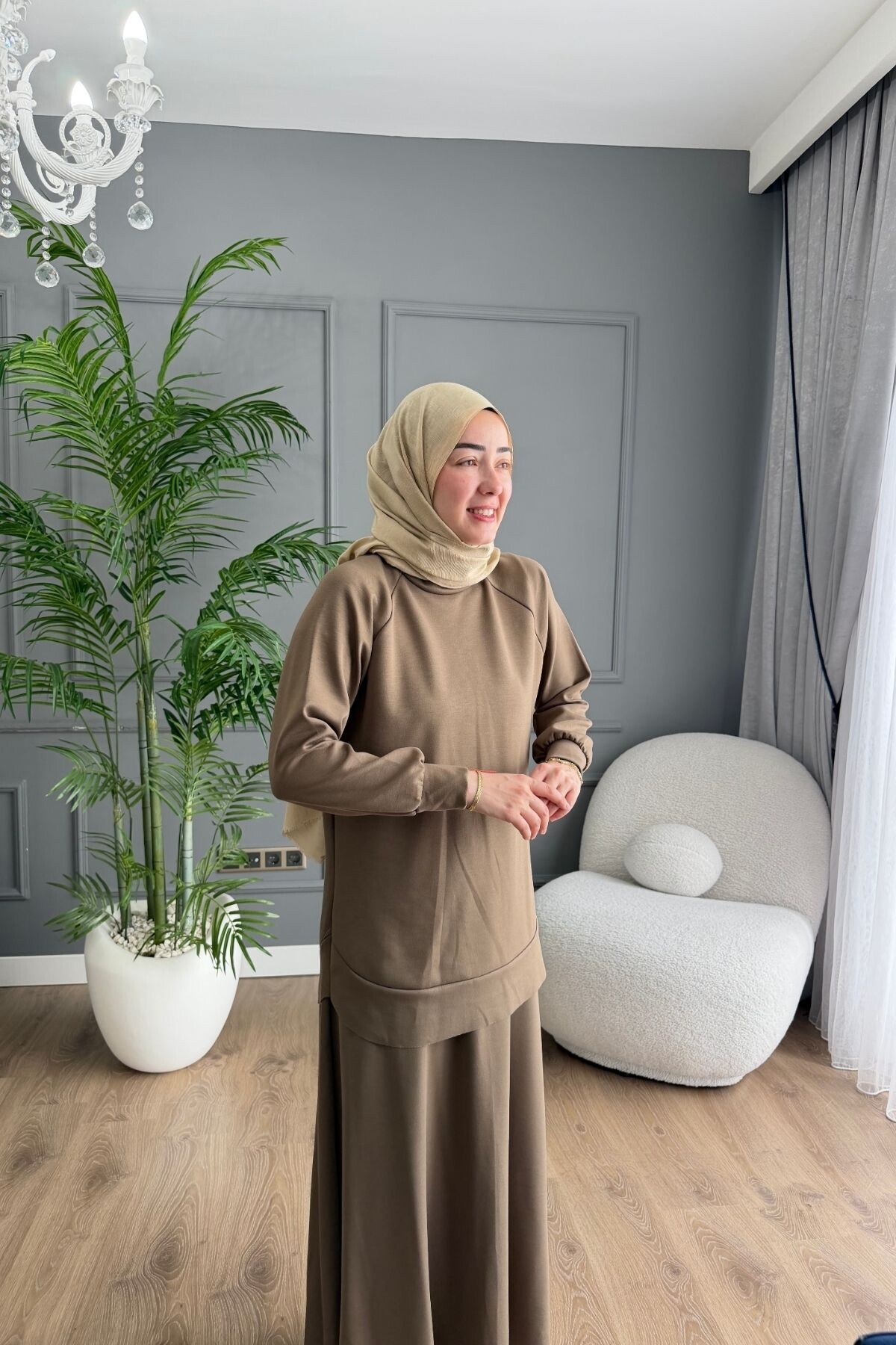 OYSHO ETEKLİ YAZLIK KUMAŞ  TAKIM 4425 VİZON
