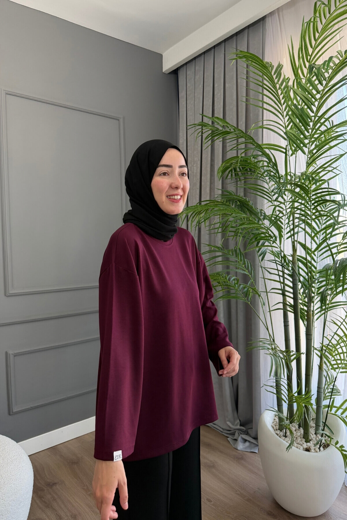 Oysho Kumaş Rahat Kalıp Bisiklet Yaka Tunik 3003 Bordo