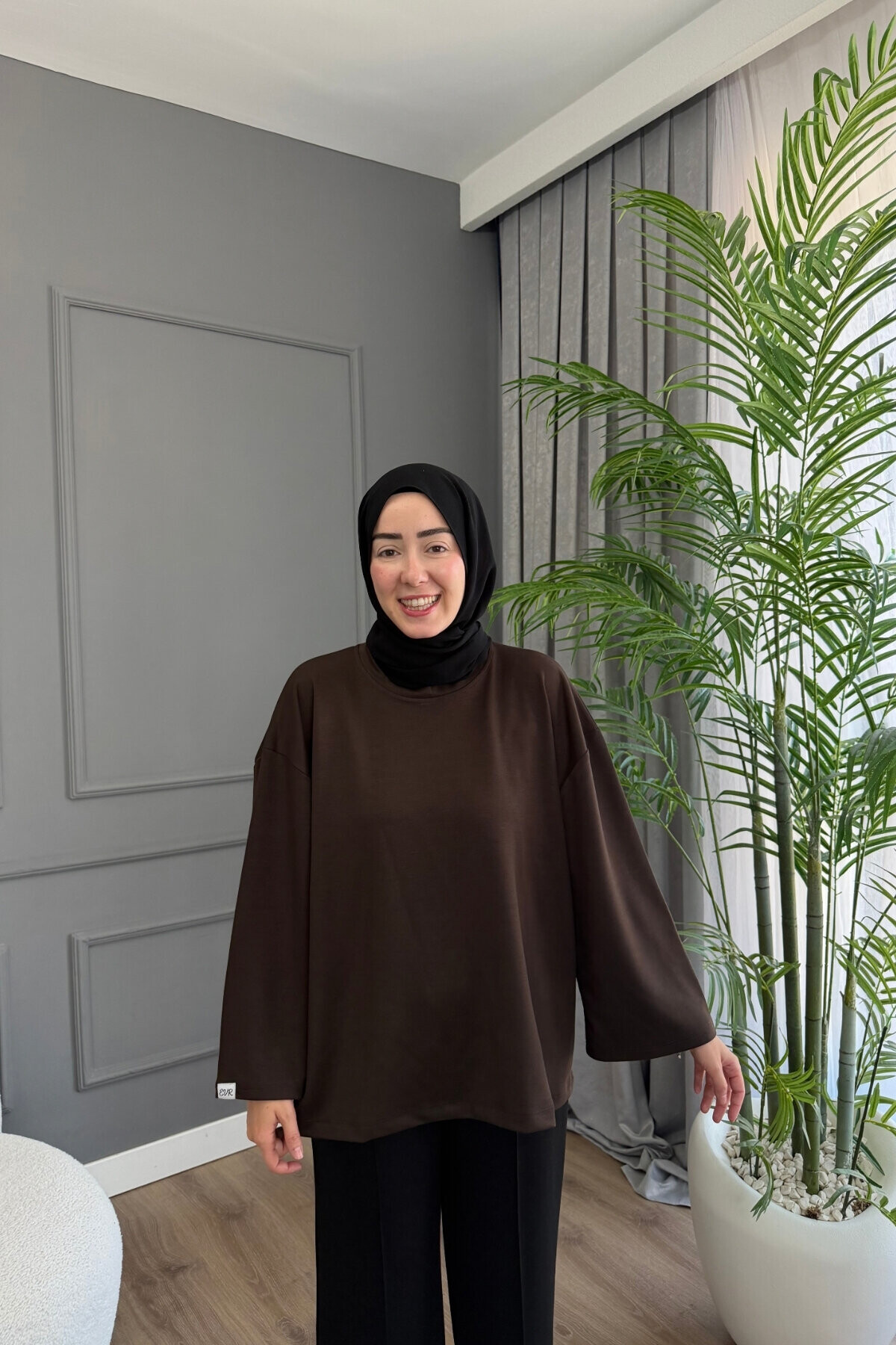 Oysho Kumaş Rahat Kalıp Bisiklet Yaka Tunik 3003 Kahve