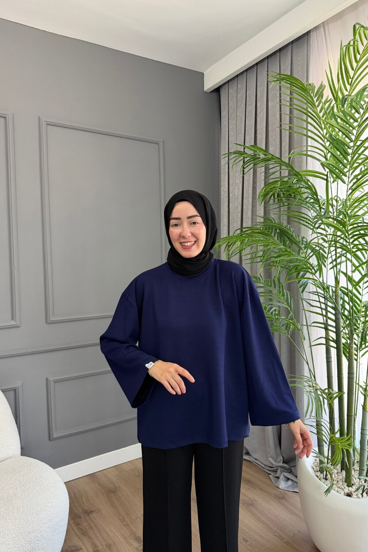 Oysho Kumaş Rahat Kalıp Bisiklet Yaka Tunik 3003 Lacivert
