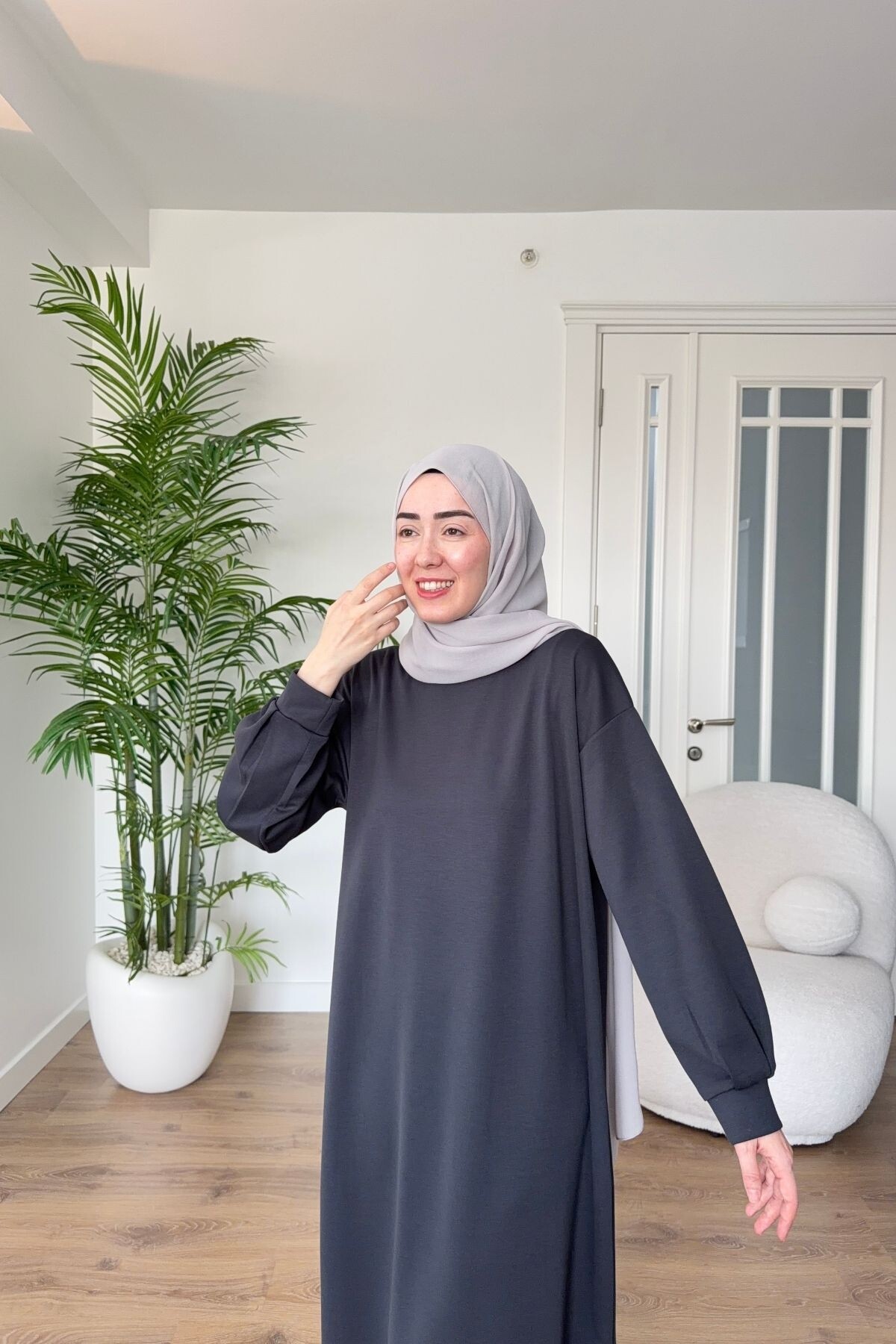 OYSHO KUMAŞ YAZLIK ELBİSE 1516 ANTRASİT