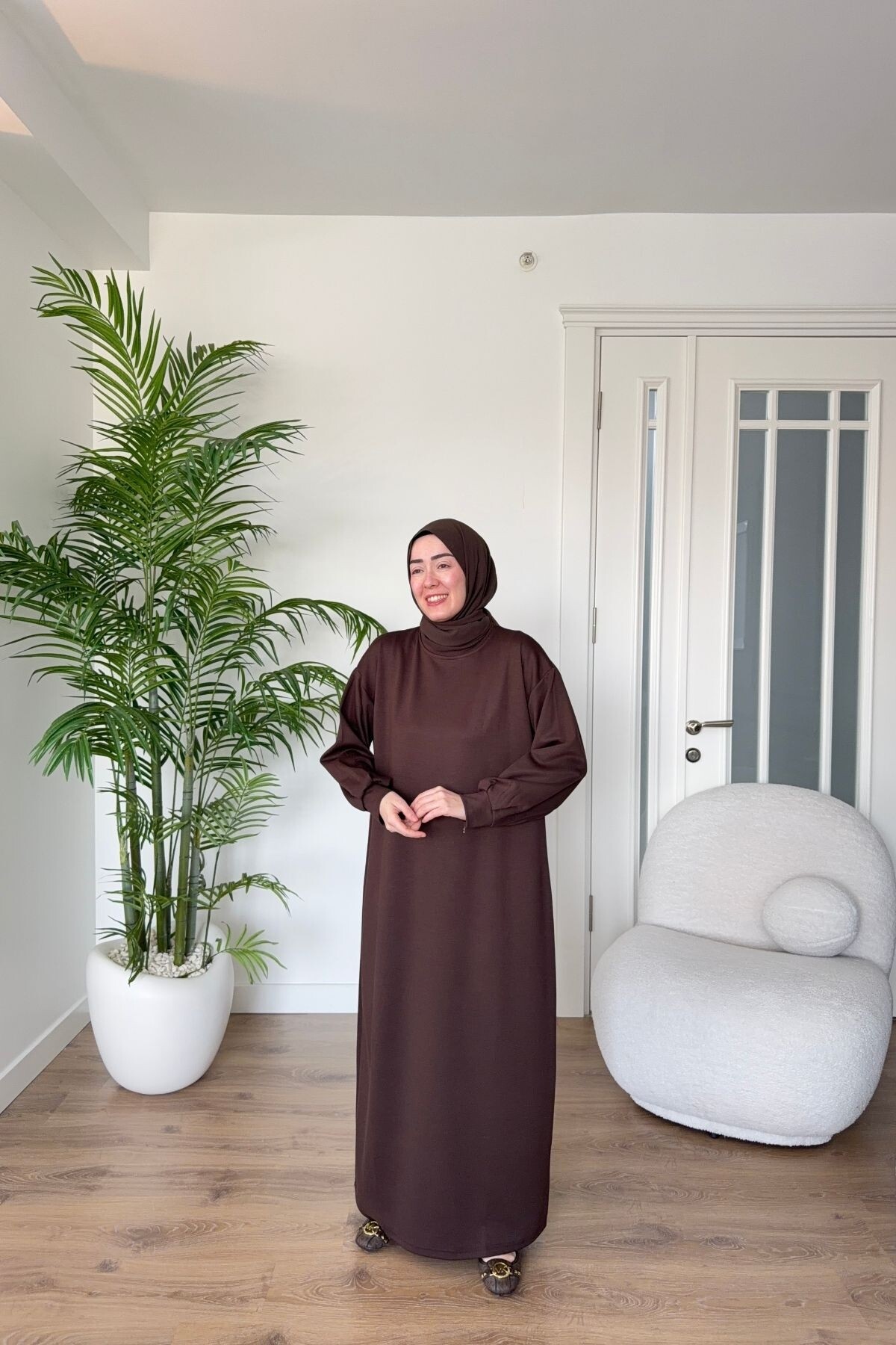 OYSHO KUMAŞ YAZLIK ELBİSE 1516 KAHVE