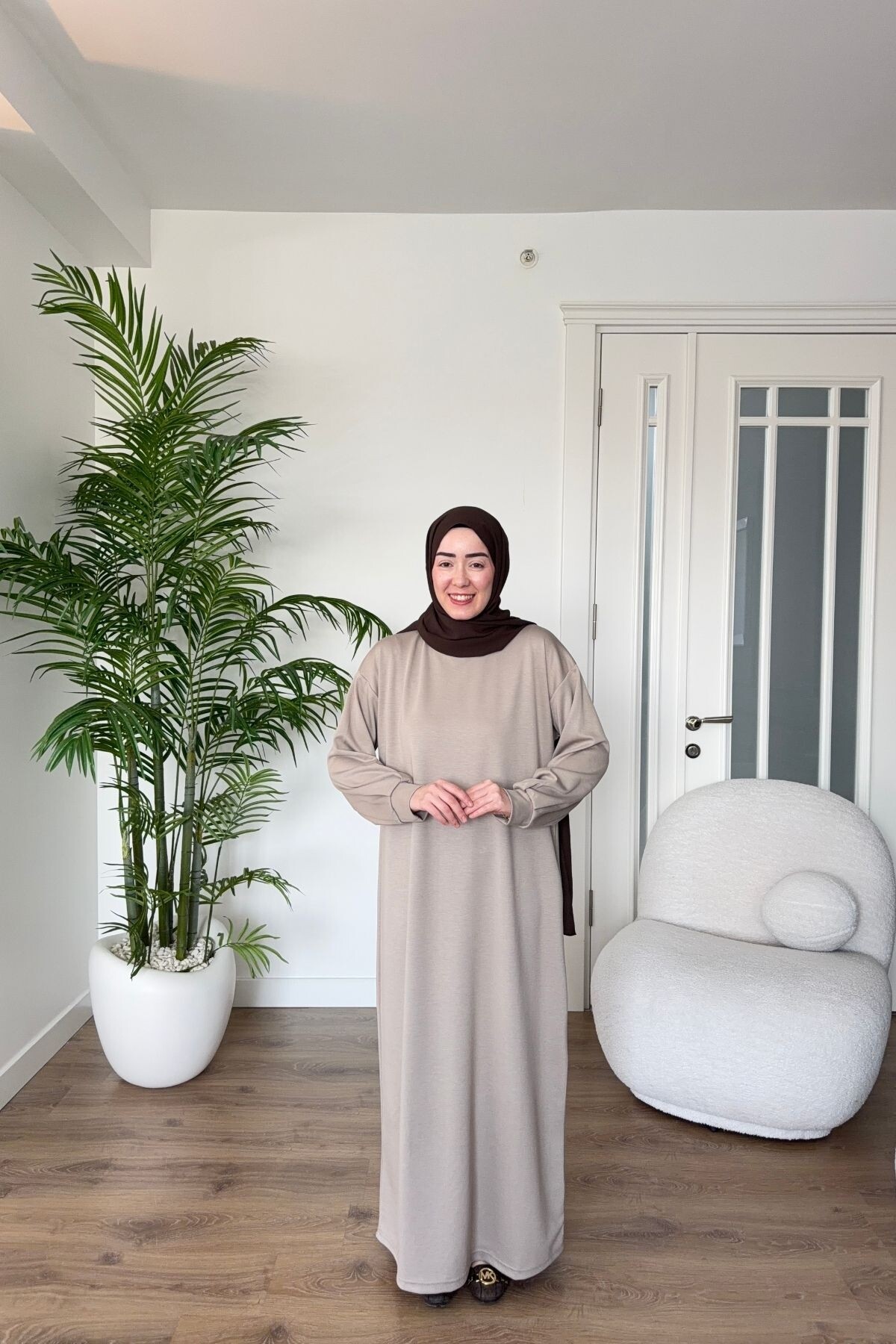 OYSHO KUMAŞ YAZLIK ELBİSE 1516 VİZON