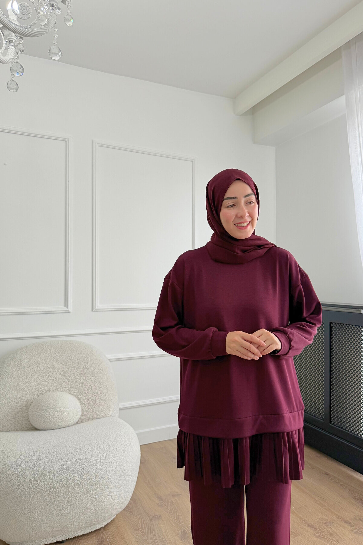 Pliseli Oysho Kumaş İkili Takım 2005 BORDO