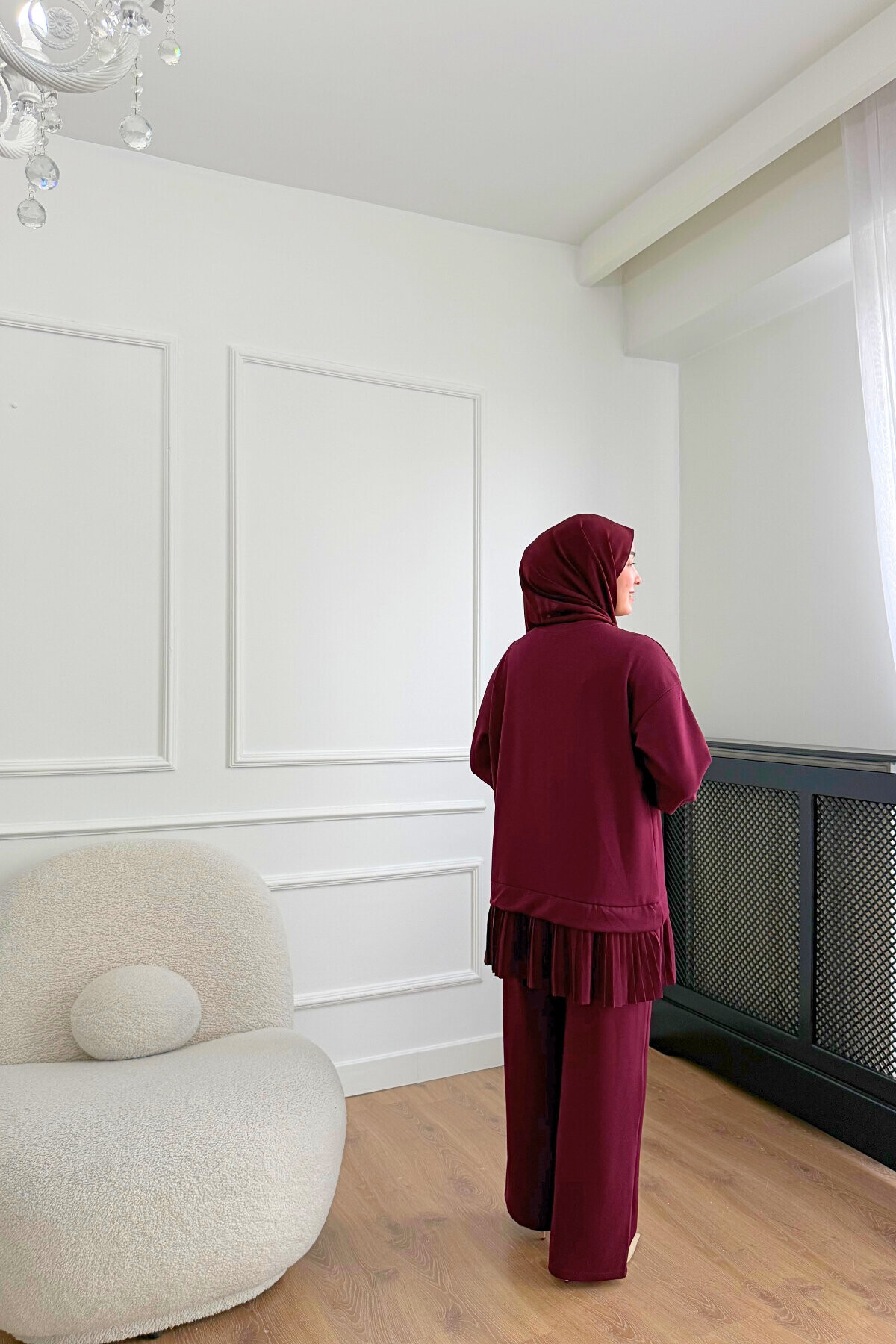 Pliseli Oysho Kumaş İkili Takım 2005 BORDO