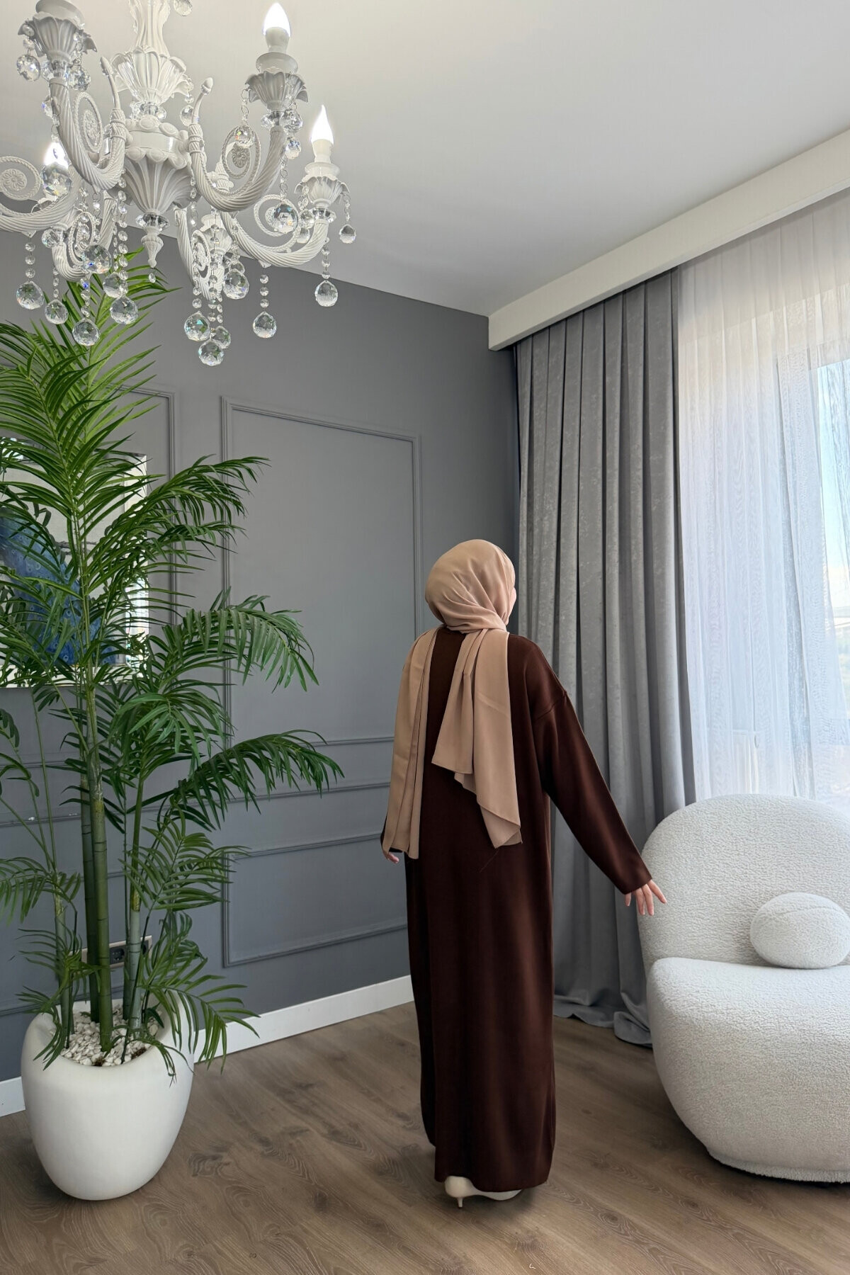 PONÇİK DÜĞME DETAYLI PREMİUM TRİKO ELBİSE 6141 KAHVE