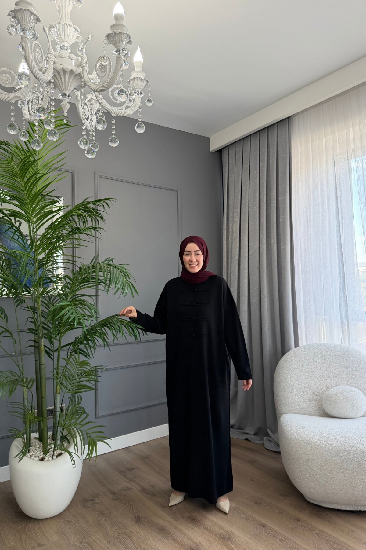 PONÇİK DÜĞME DETAYLI PREMİUM TRİKO ELBİSE 6141 SİYAH