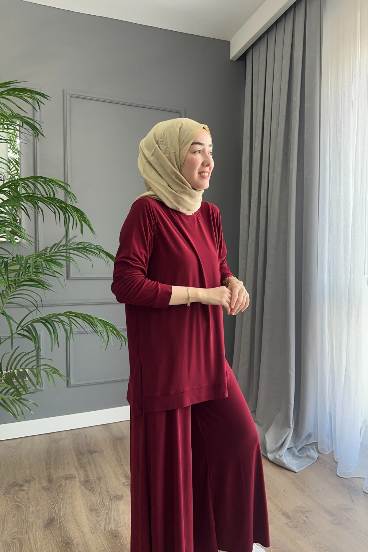 Sandy Pantalon Fresh Takım 4206 Bordo