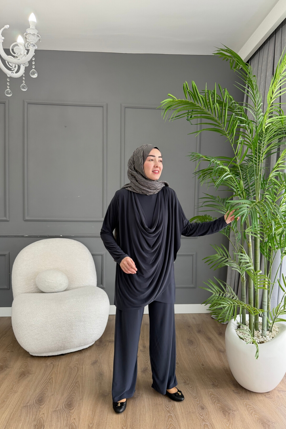 Sandy Pantalon Takım Ön Büzgü Detaylı 4201 ANTRASİT