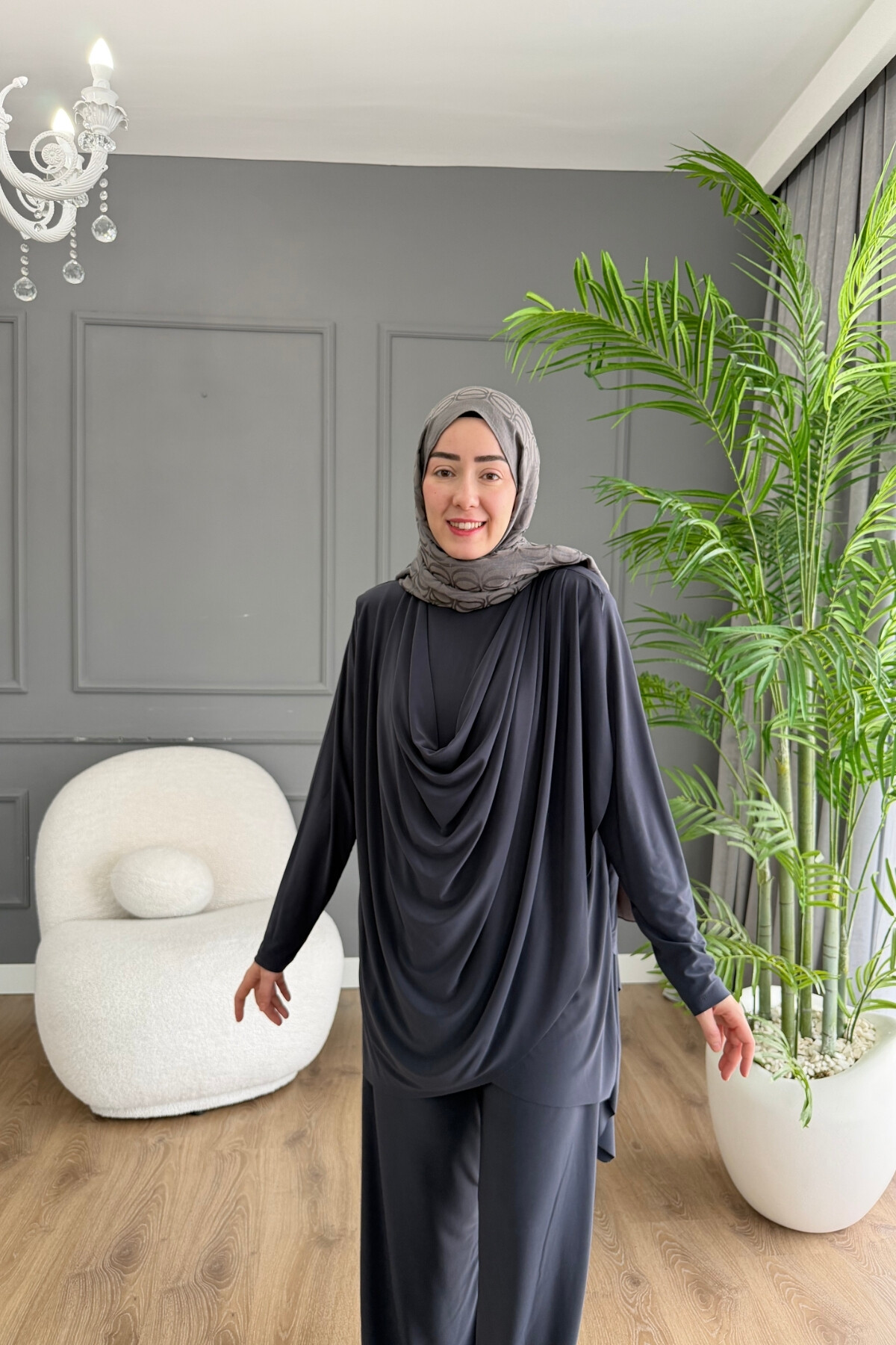 Sandy Pantalon Takım Ön Büzgü Detaylı 4201 ANTRASİT