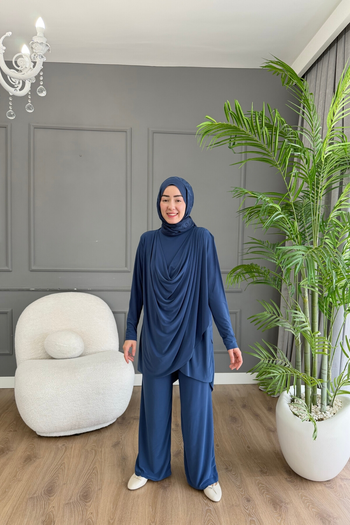 Sandy Pantalon Takım Ön Büzgü Detaylı 4201 İNDİGO