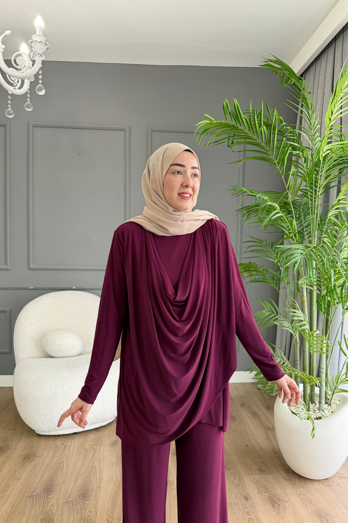 Sandy Pantalon Takım Ön Büzgü Detaylı 4201 MÜRDÜM