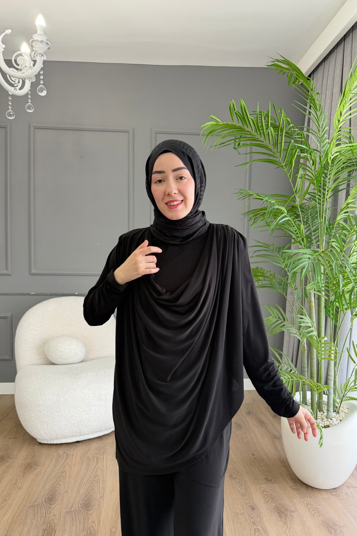 Sandy Pantalon Takım Ön Büzgü Detaylı 4201 SİYAH