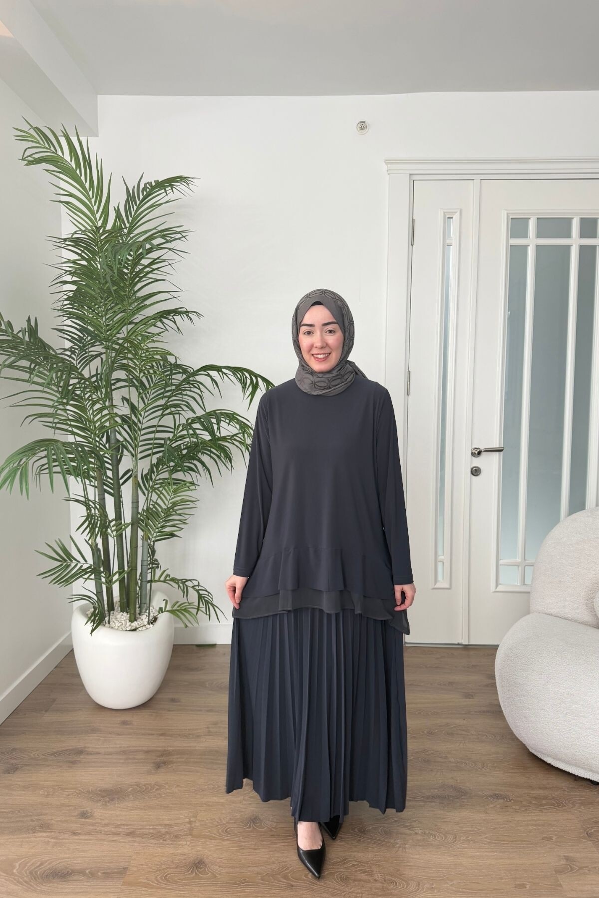 ŞİFON DETAYLI SANDY ETEK TAKIM 4210 ANTRASİT