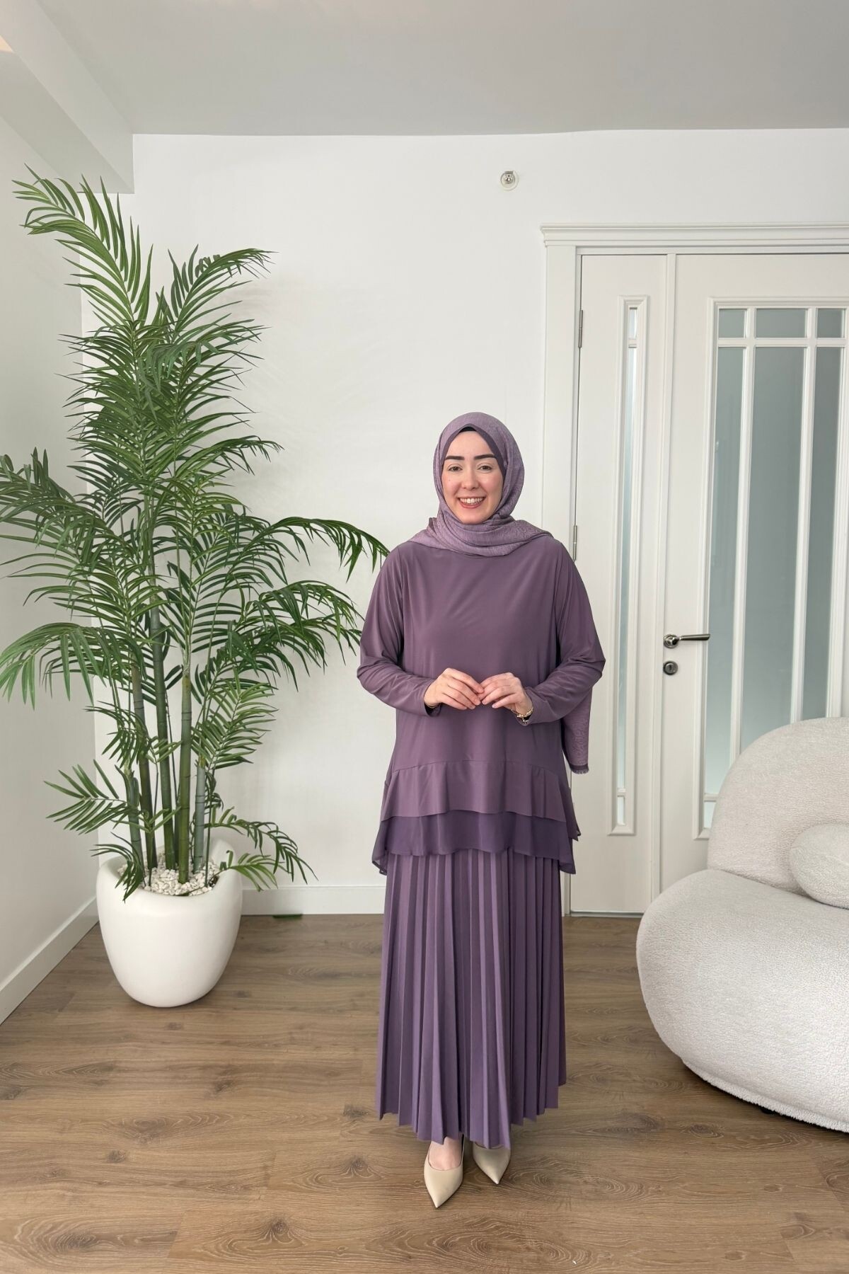 ŞİFON DETAYLI SANDY ETEK TAKIM 4210 GÜL