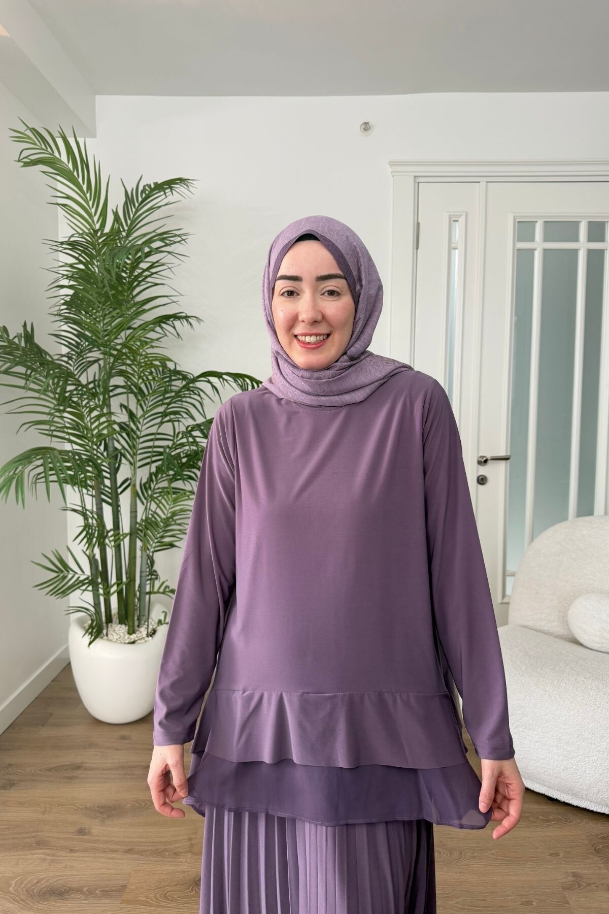 ŞİFON DETAYLI SANDY ETEK TAKIM 4210 GÜL