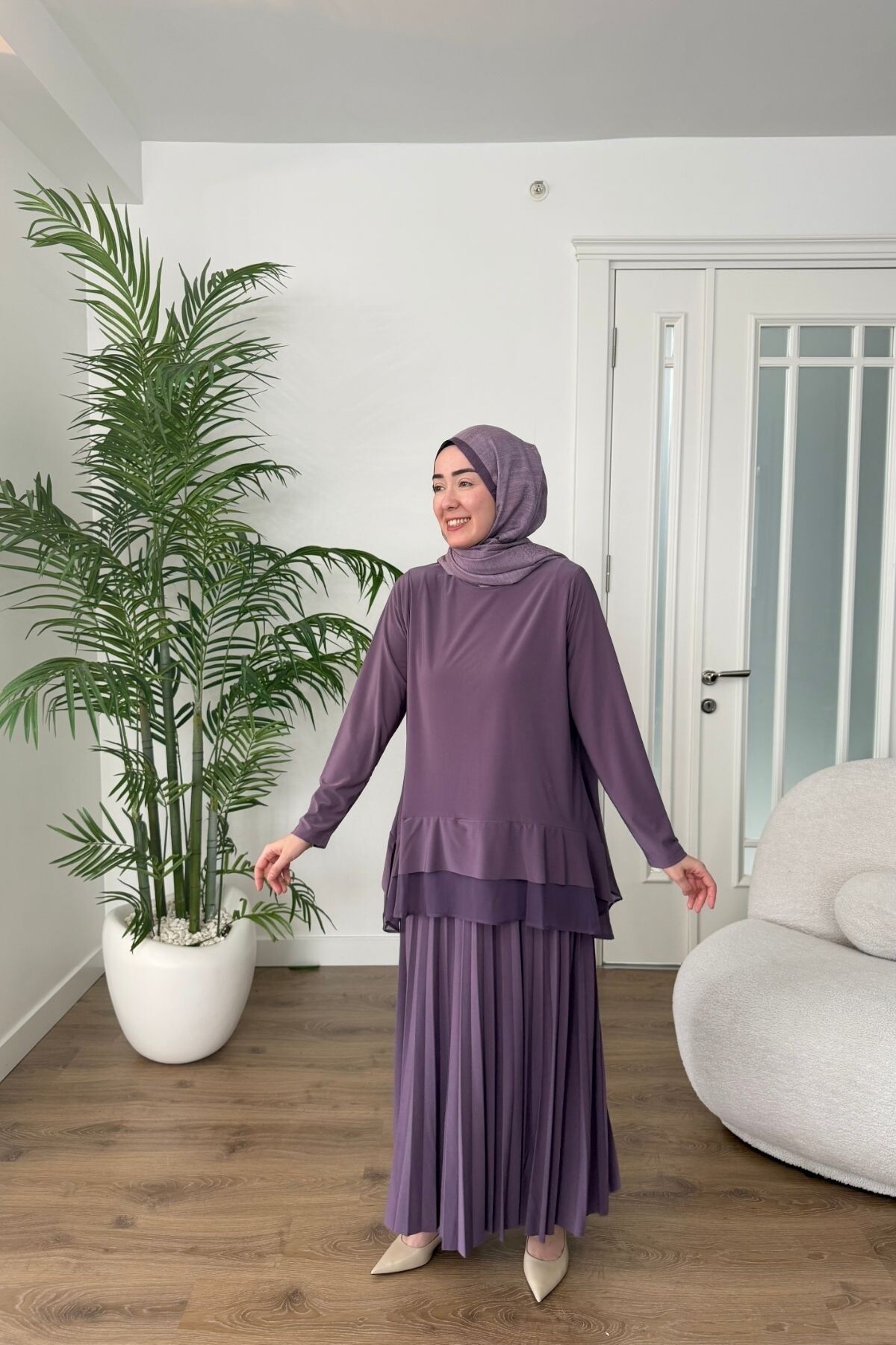 ŞİFON DETAYLI SANDY ETEK TAKIM 4210 GÜL