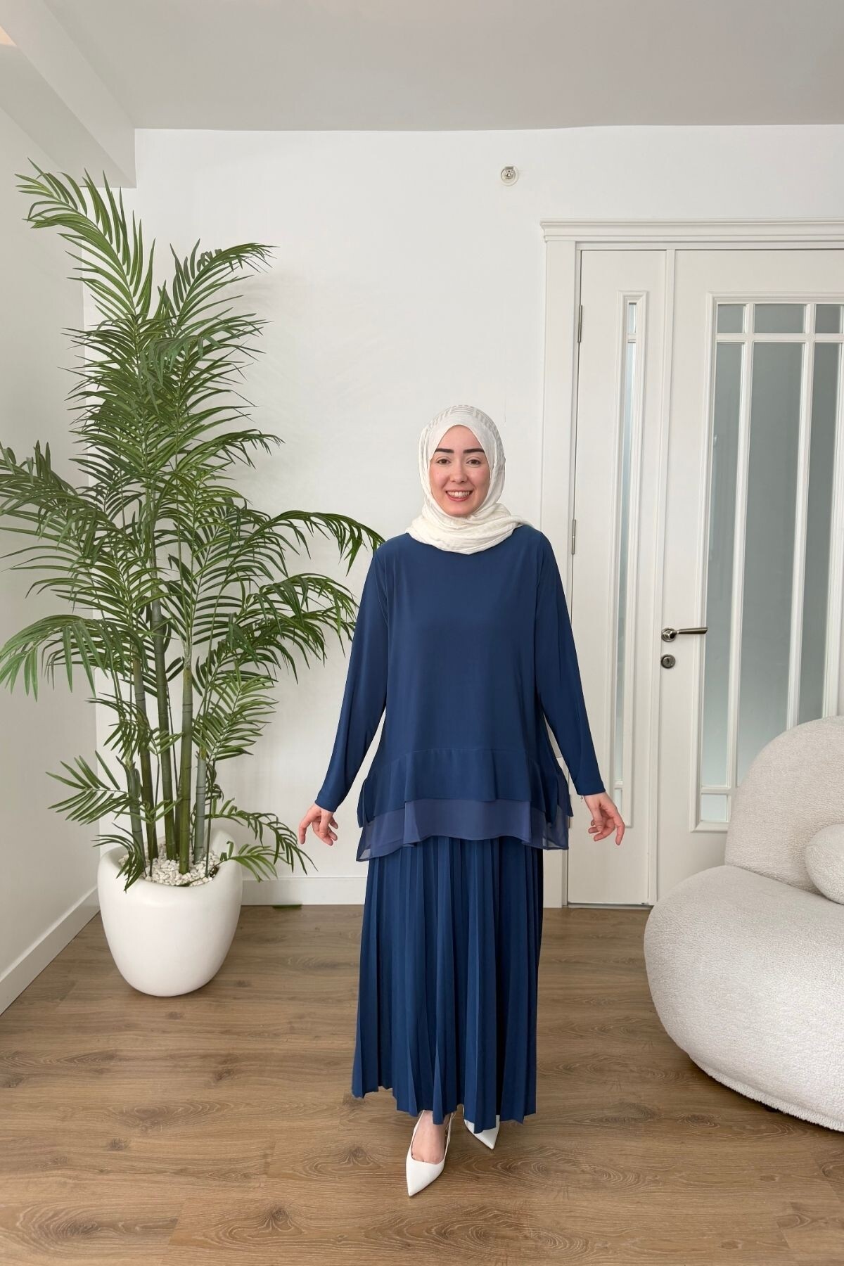 ŞİFON DETAYLI SANDY ETEK TAKIM 4210 İNDİGO