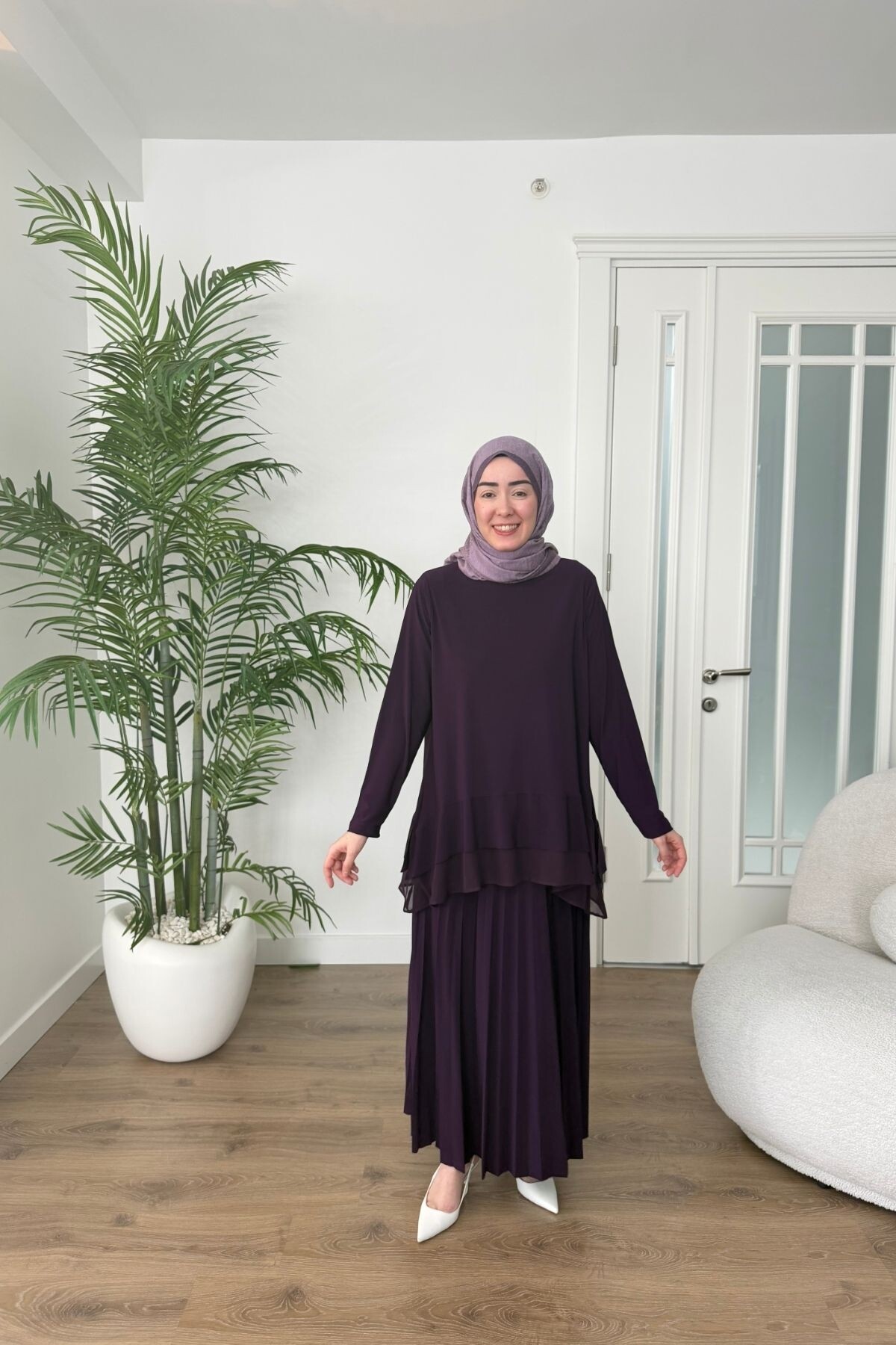 ŞİFON DETAYLI SANDY ETEK TAKIM 4210 MÜRDÜM