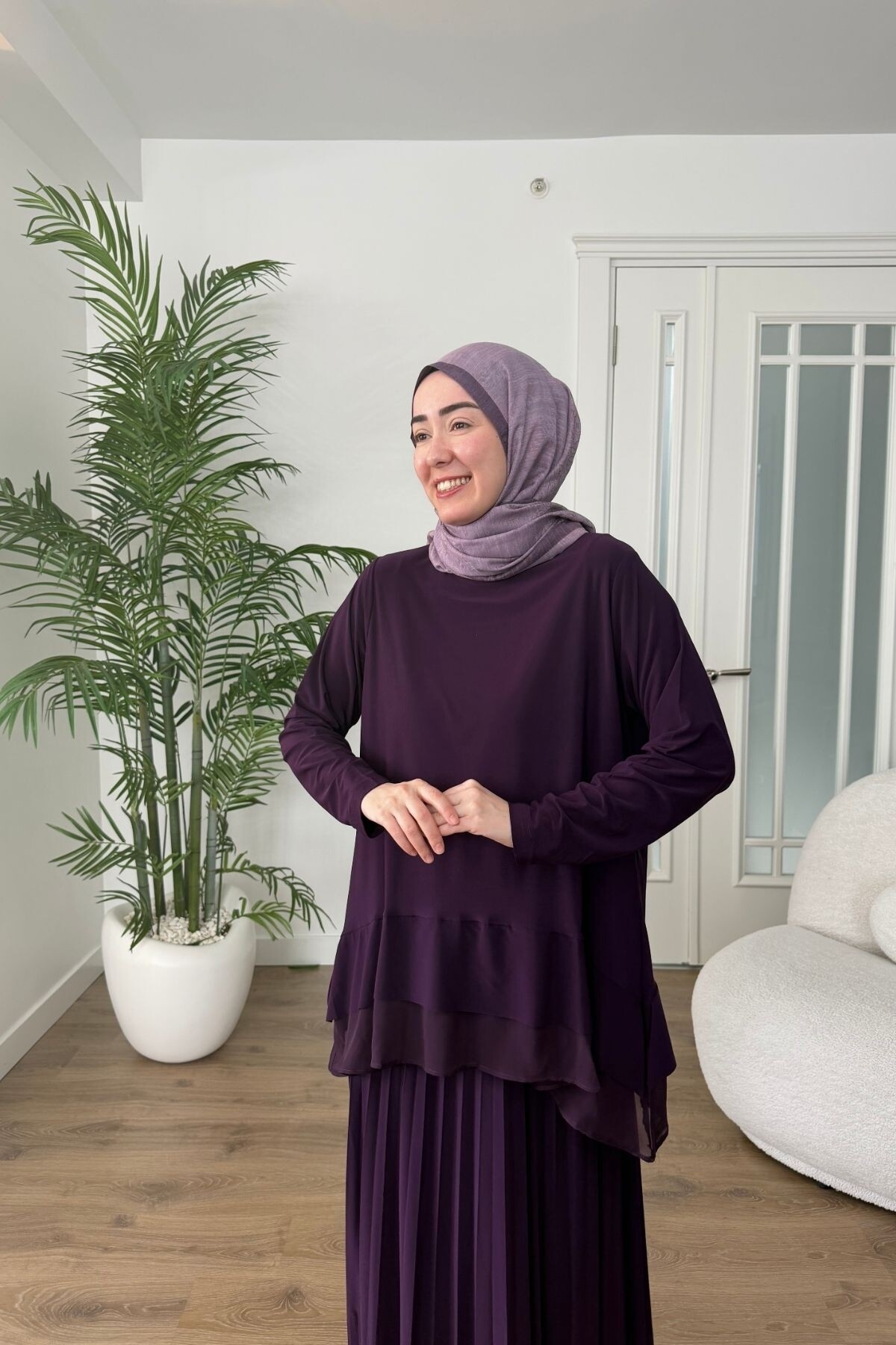 ŞİFON DETAYLI SANDY ETEK TAKIM 4210 MÜRDÜM